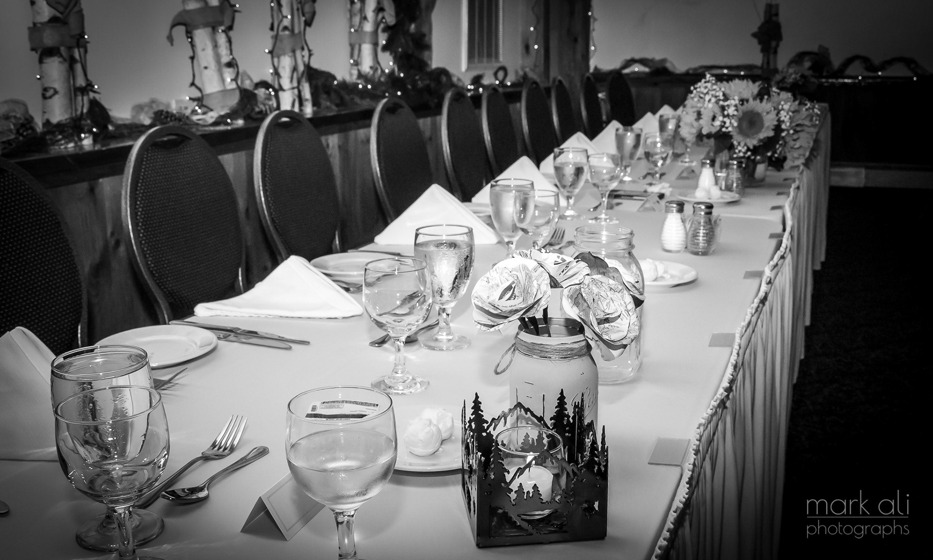 A long wedding banquet table.