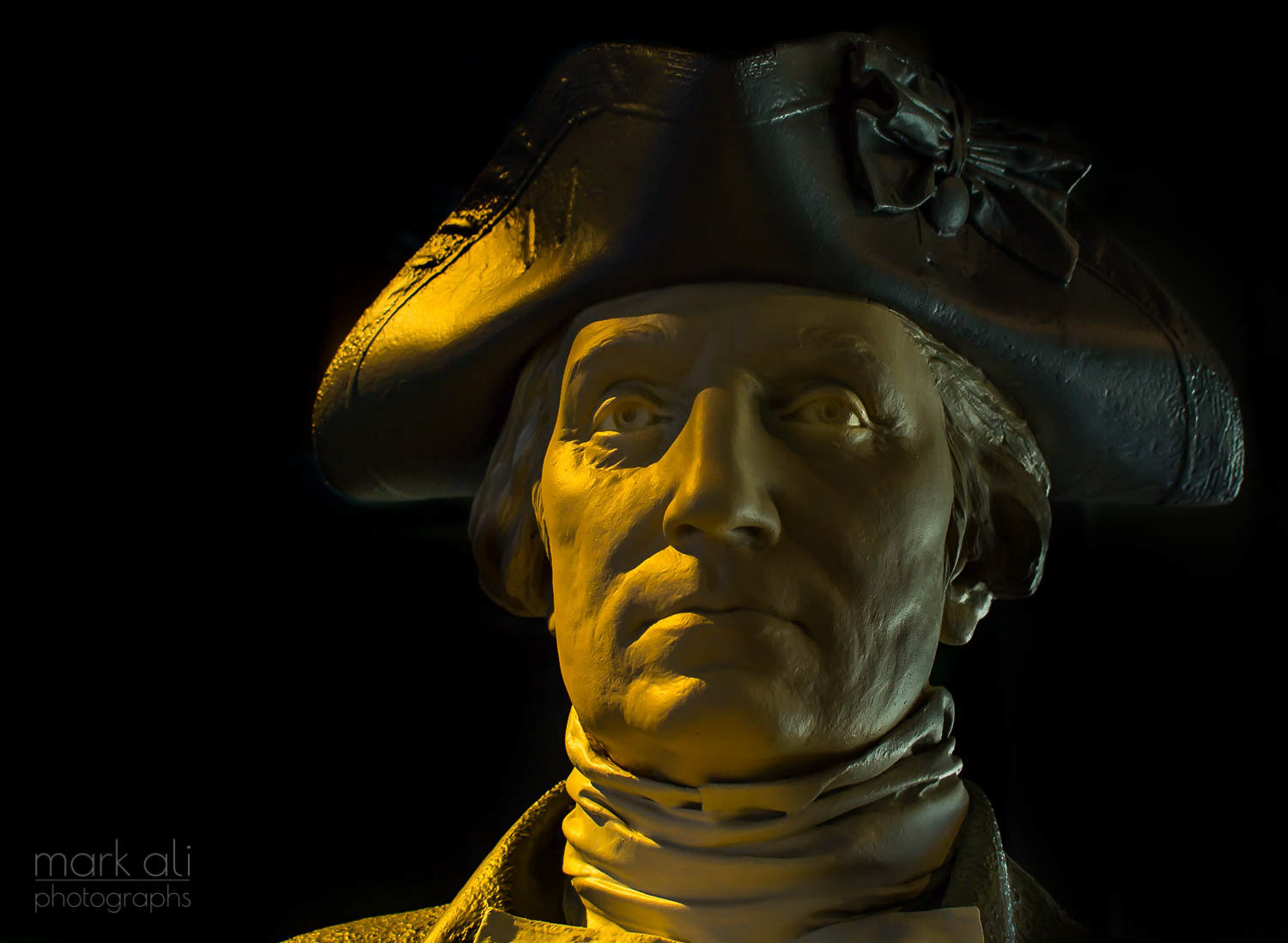 A close-up of a statue of General George Washington