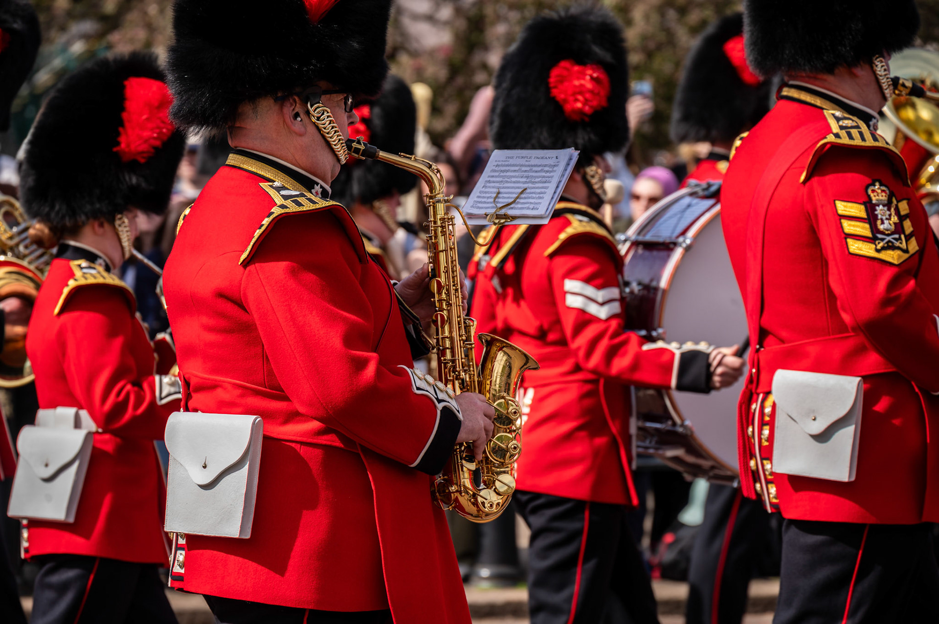 The band accompanying the New Guard on the way to Buckingham Palace.