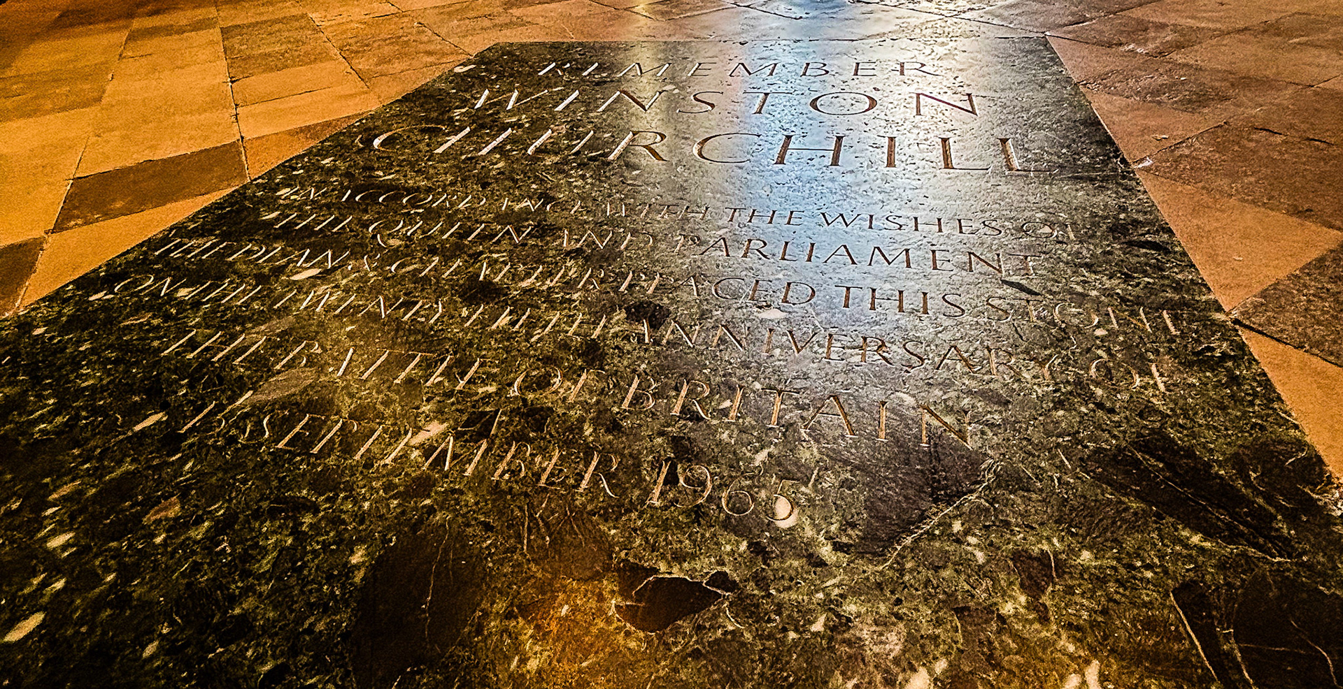 A memoral to Churchill at Westminster Abbey.