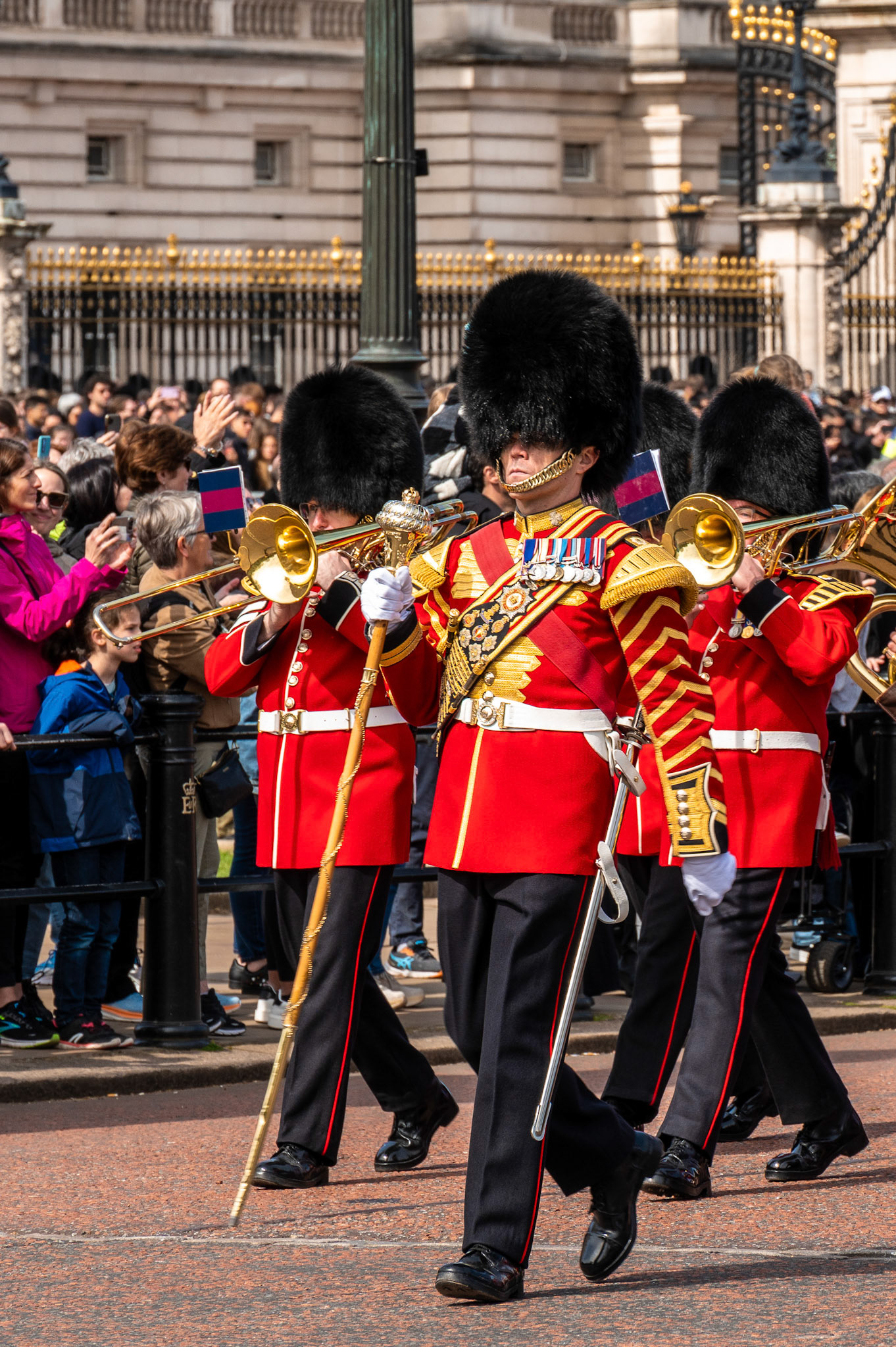 The band accompanying the Old Guard on the way back from Buckingham Palace.
