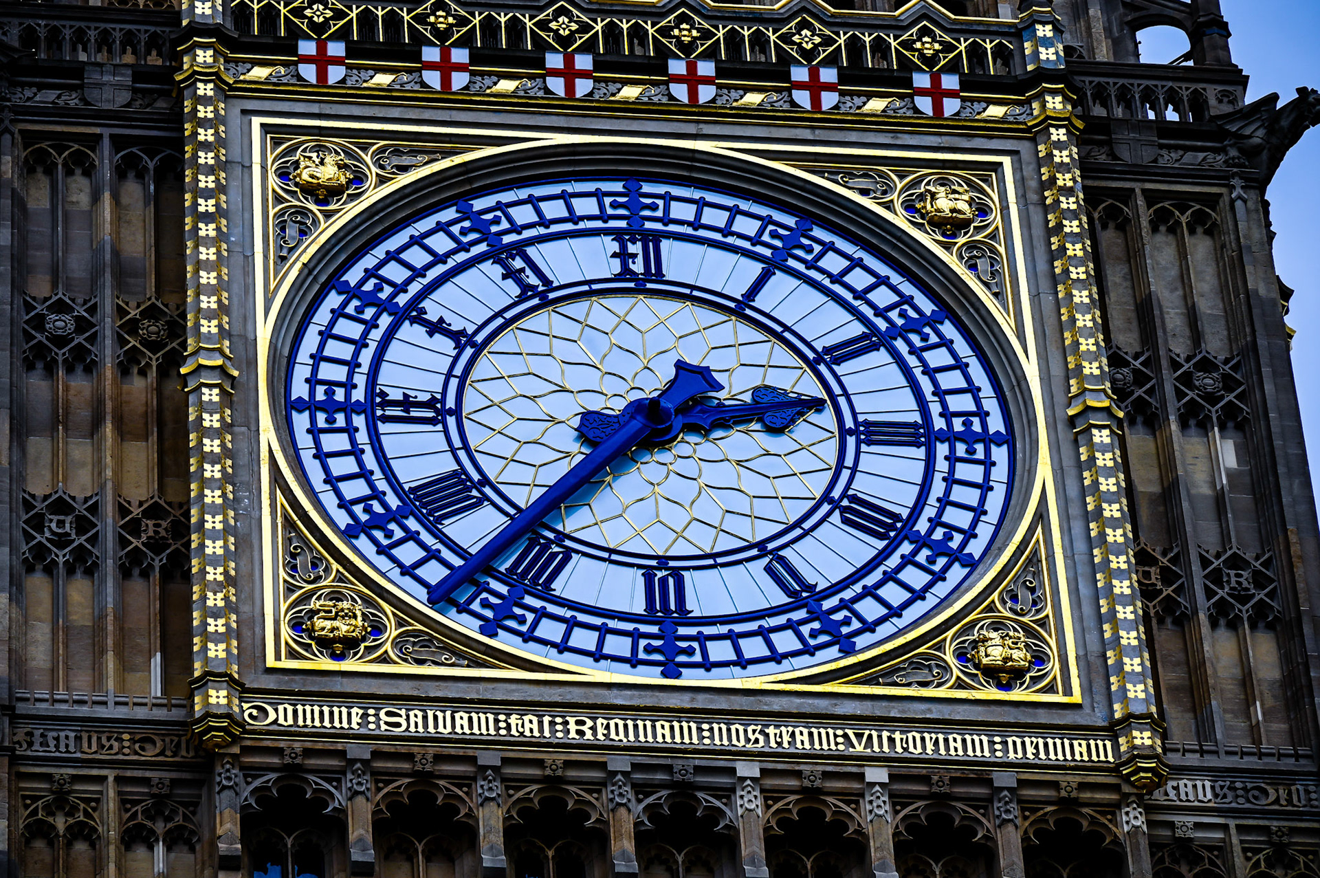 Close-up of the Great Clock of Westminster (home of Big Ben) in London.