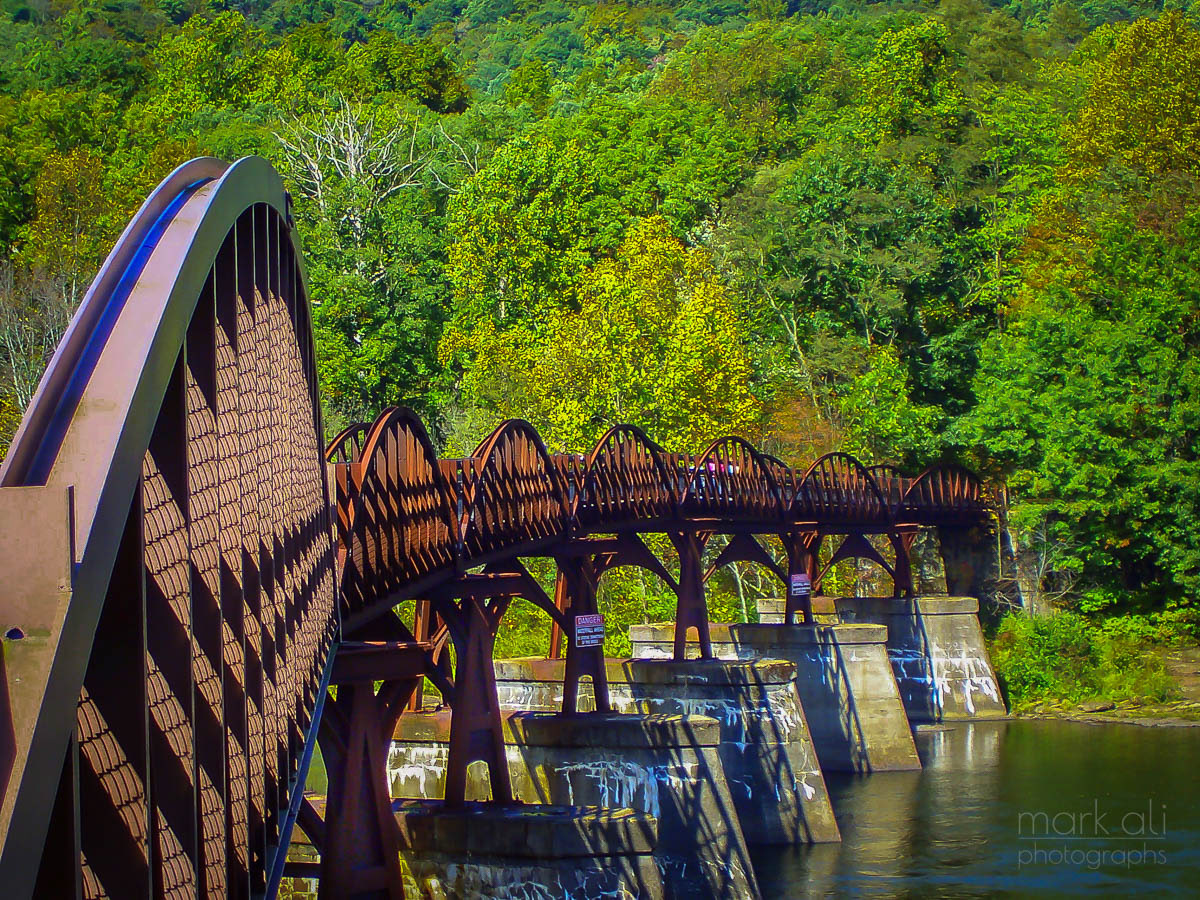 A bridge spans the Youghiogheny River at Ohiopyle State Park in Pennsylvania