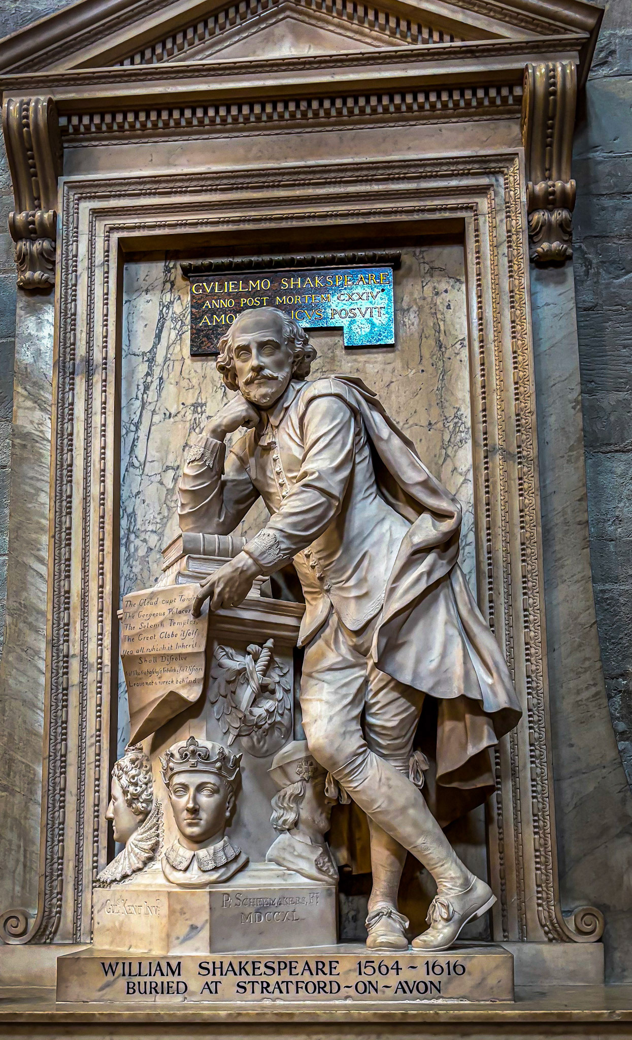 William Shakespeare, represented in Poet's Corner at Westminster Abbey.