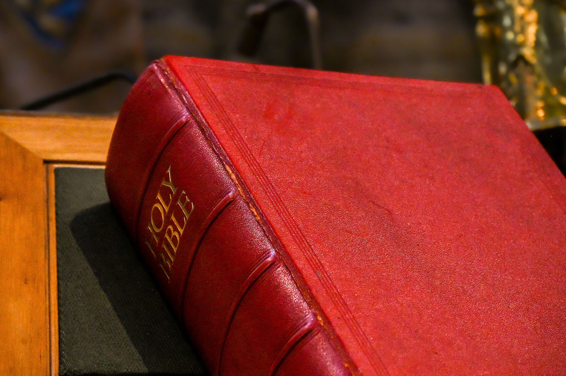 An artsy shot of a bible at Westminster Abbey.