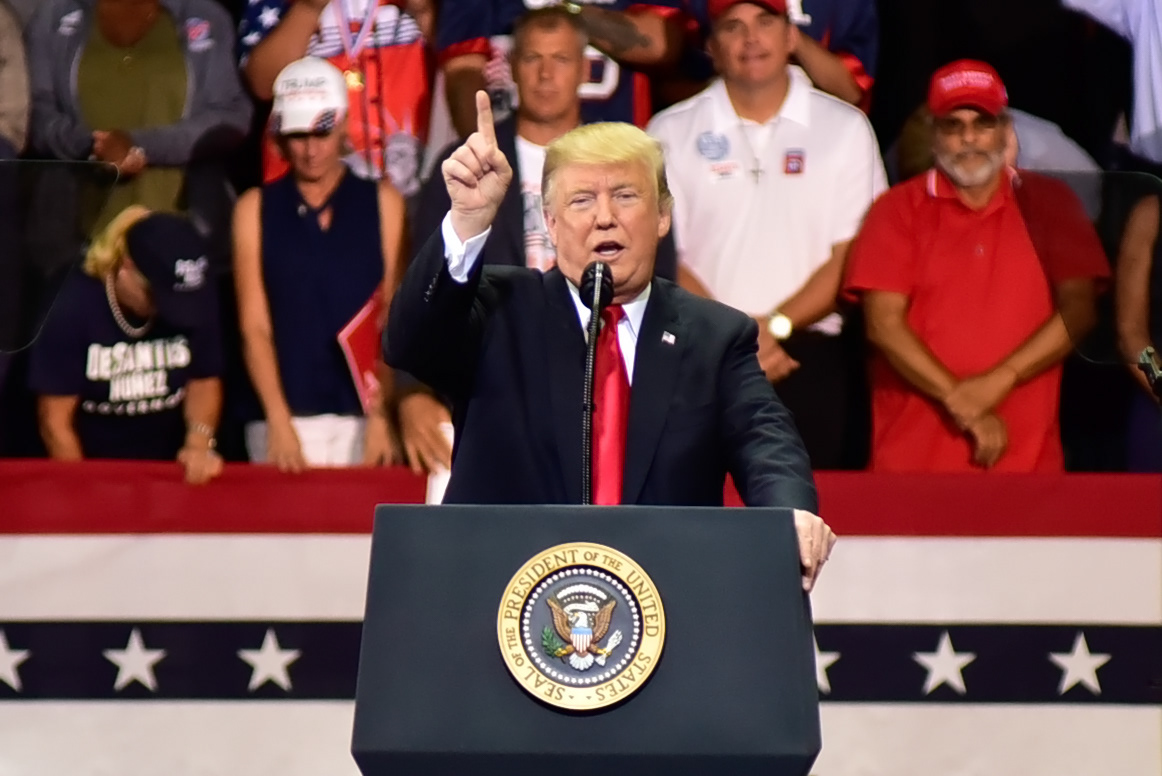 “It’s called ‘catch’, there is no release, we took out the ‘release’ part…” says President Donald Trump, speaking of immigration before a capacity crowd at Hertz Arena, in Estero Florida, on Wednesday, Oct 31, 2018.