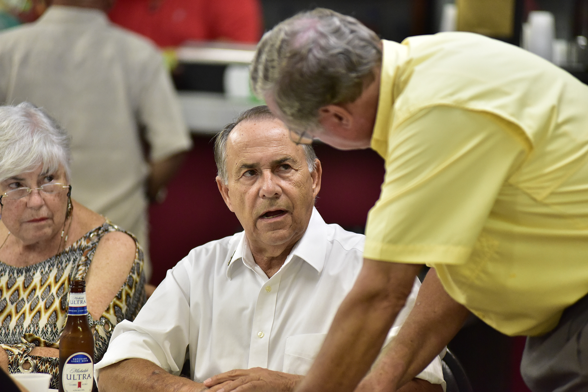 Airport Authority Candidate Ron Hancik, reacts to his initial poll returns, on Primary Election Night, Tuesday, Aug 28, 2018, in Punta Gorda. 