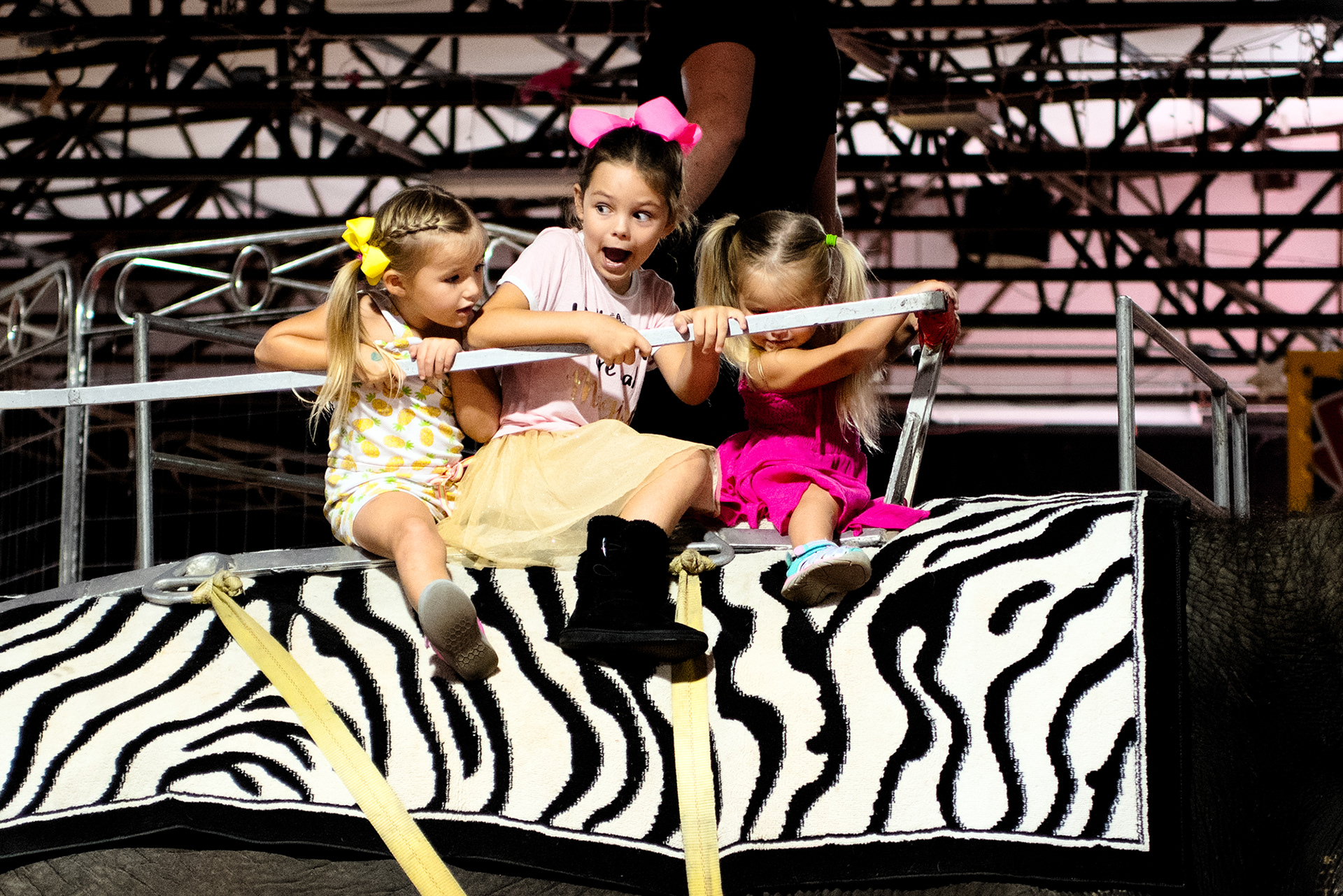 Children ride an Elephant at the Loomis Bros. Circus