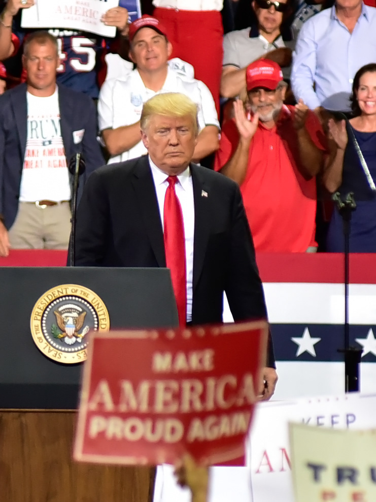 President Donald Trump speaks before a capacity crowd at a rally at Hertz Arena, in Estero Florida, on Wednesday, Oct 31, 2018.