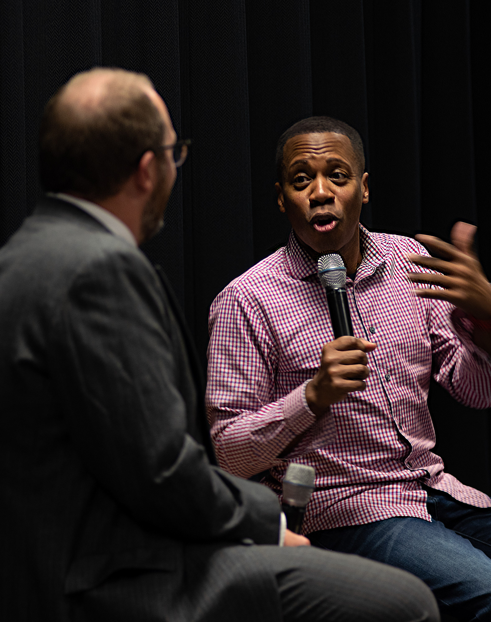 NPR Morning Edition's John Davis, interviews guest artist Terrance Wilson, before a performance with the Charlotte Symphony Orchestra.