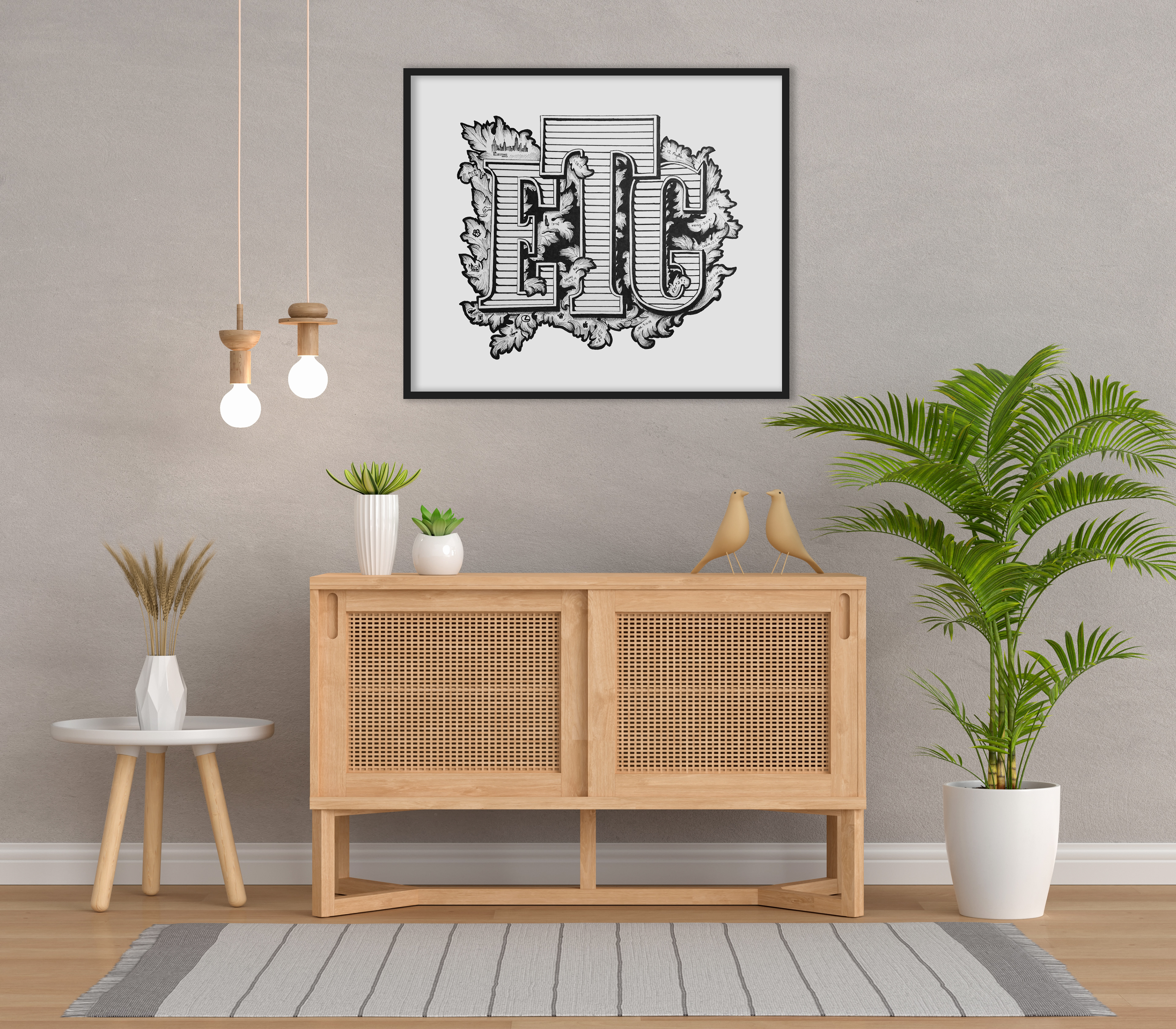 A commission for the person's initials, with personal details incorporated as part of the design.