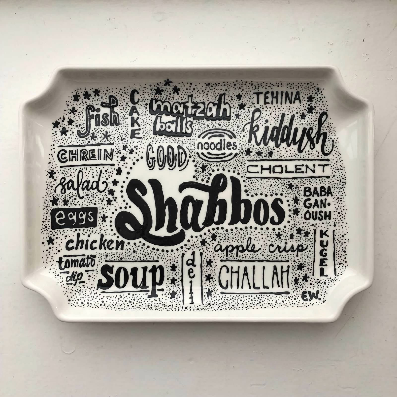 Serving tray featuring typography.