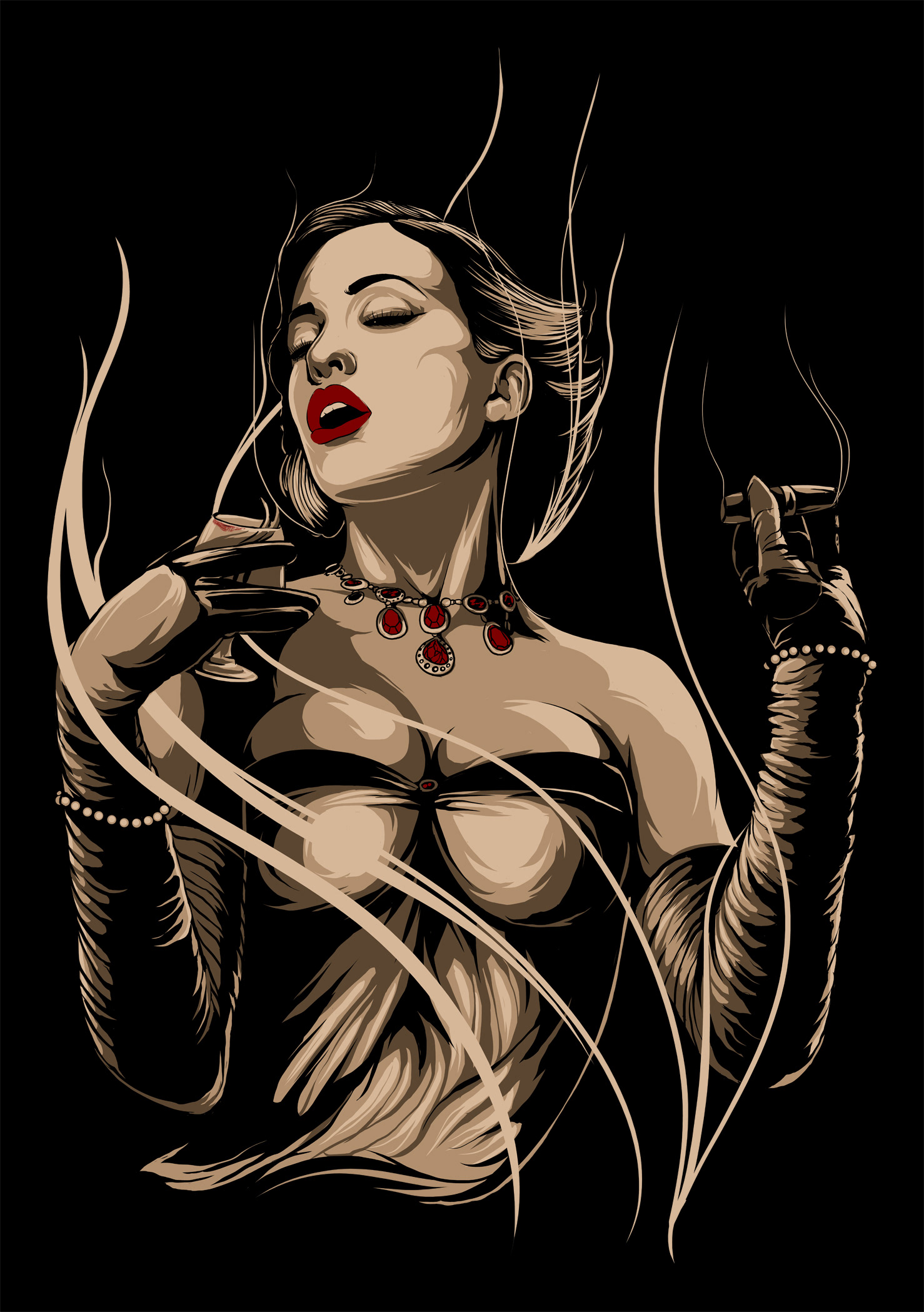 Glamorous woman with bourbon and cigar