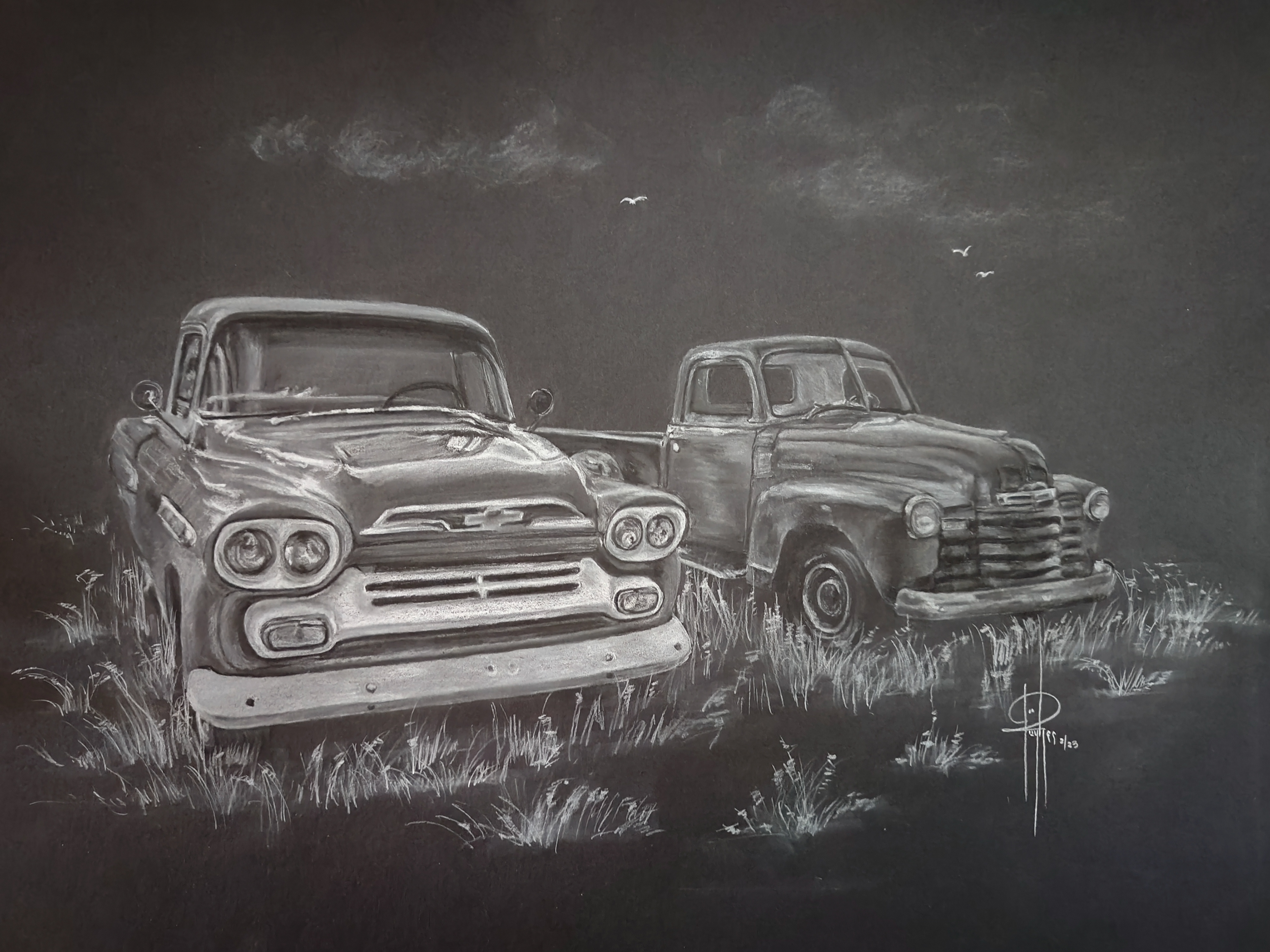 Trucks 16x20 Commission Charcoal - SOLD