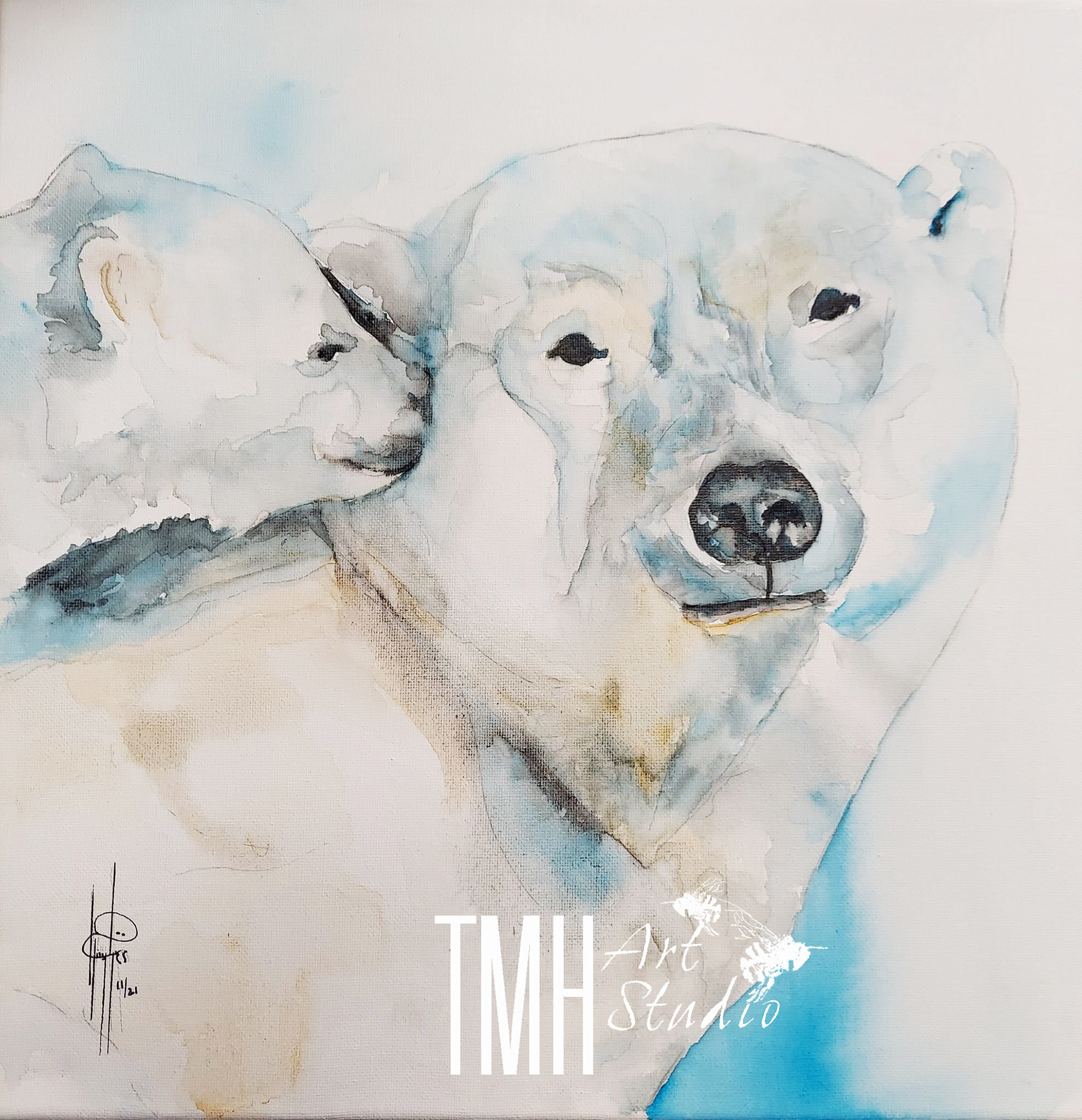 Polar Mama and cub - acrylic on canvas