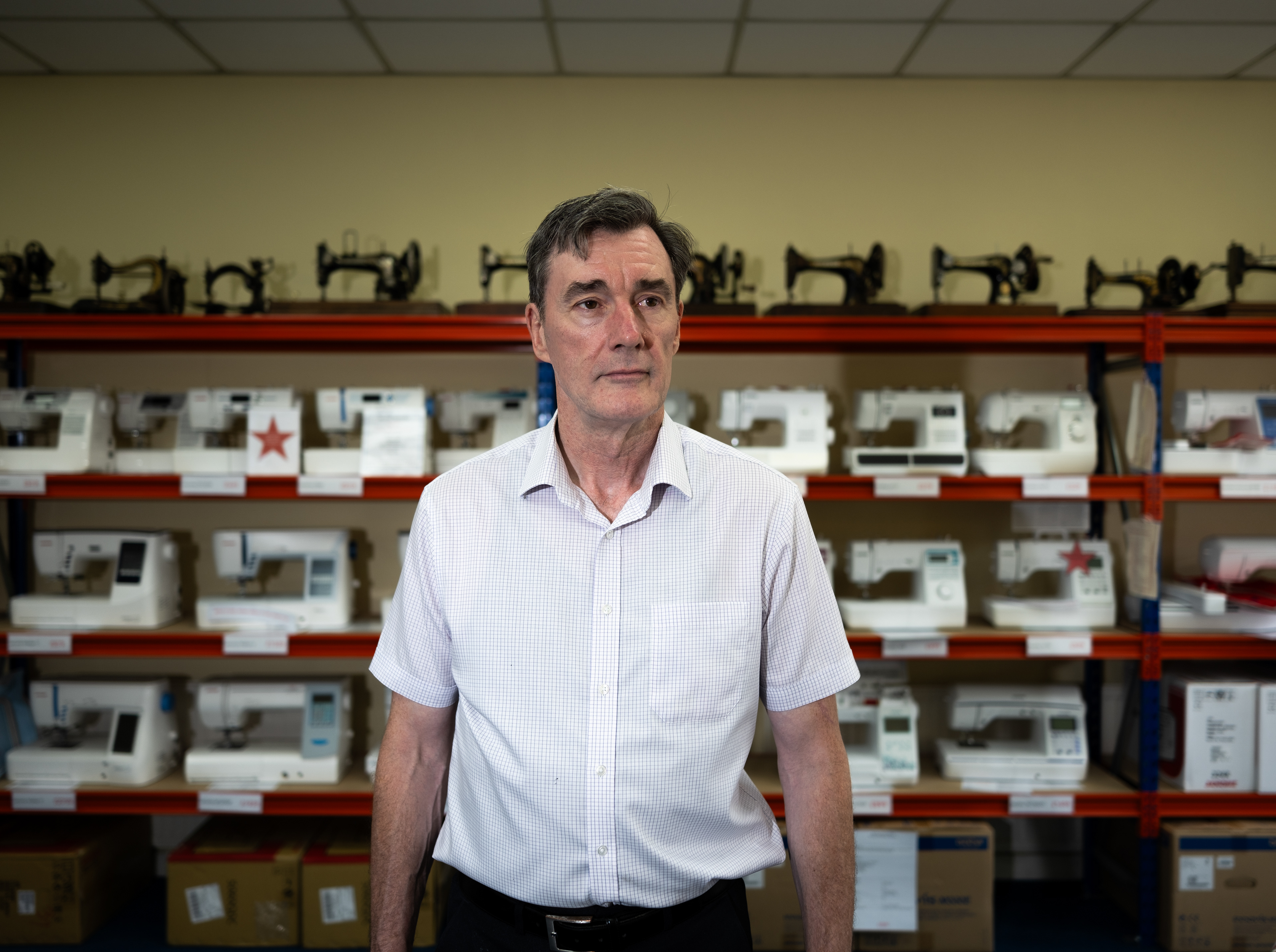 Steve (2025) - Steve Bamber , co-owner of Bambers Sewing Machines in Eccles, Manchester.