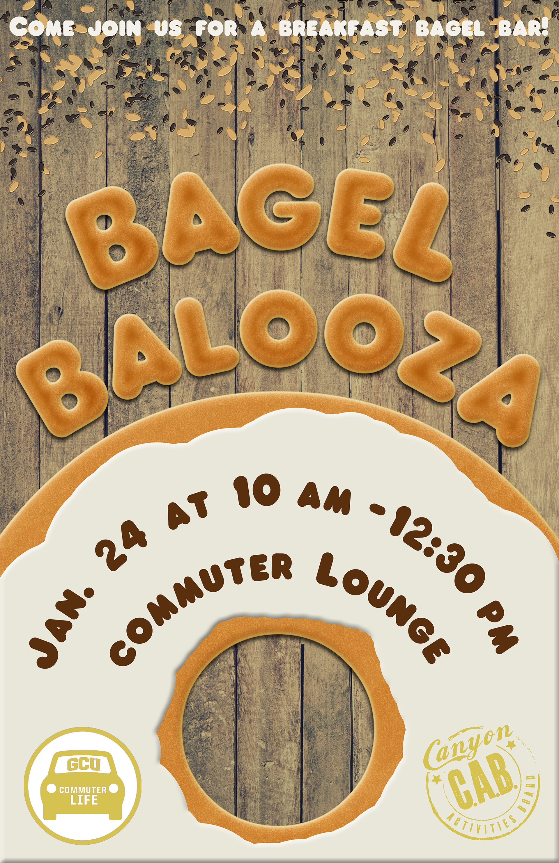 For the Bagel Balooza event poster, the client requested to have some text that looked like bagels or cream cheese and the rest was up to my creative vision as long as it included key information.