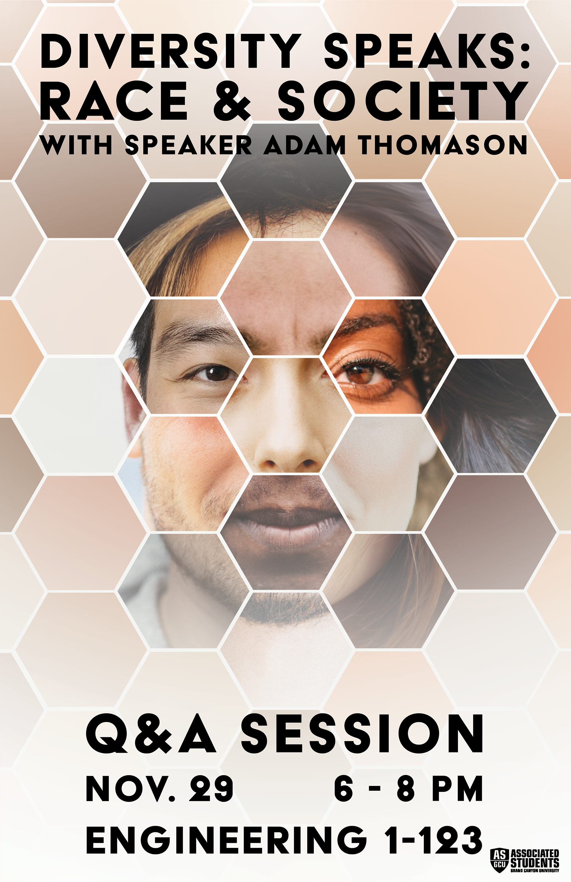 The Diversity Speaks poster was for one event of a series. The client wanted to capture inclusivity and diversity. The pictures of the people were taken from a stock website.