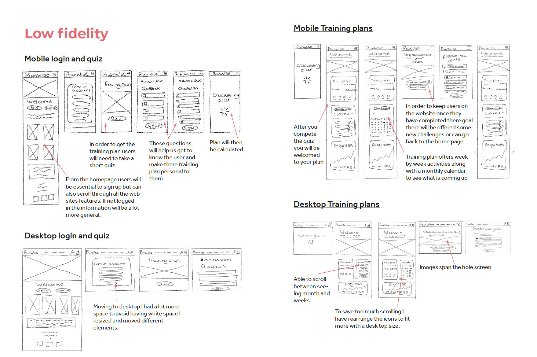 Low fidelity wireframes