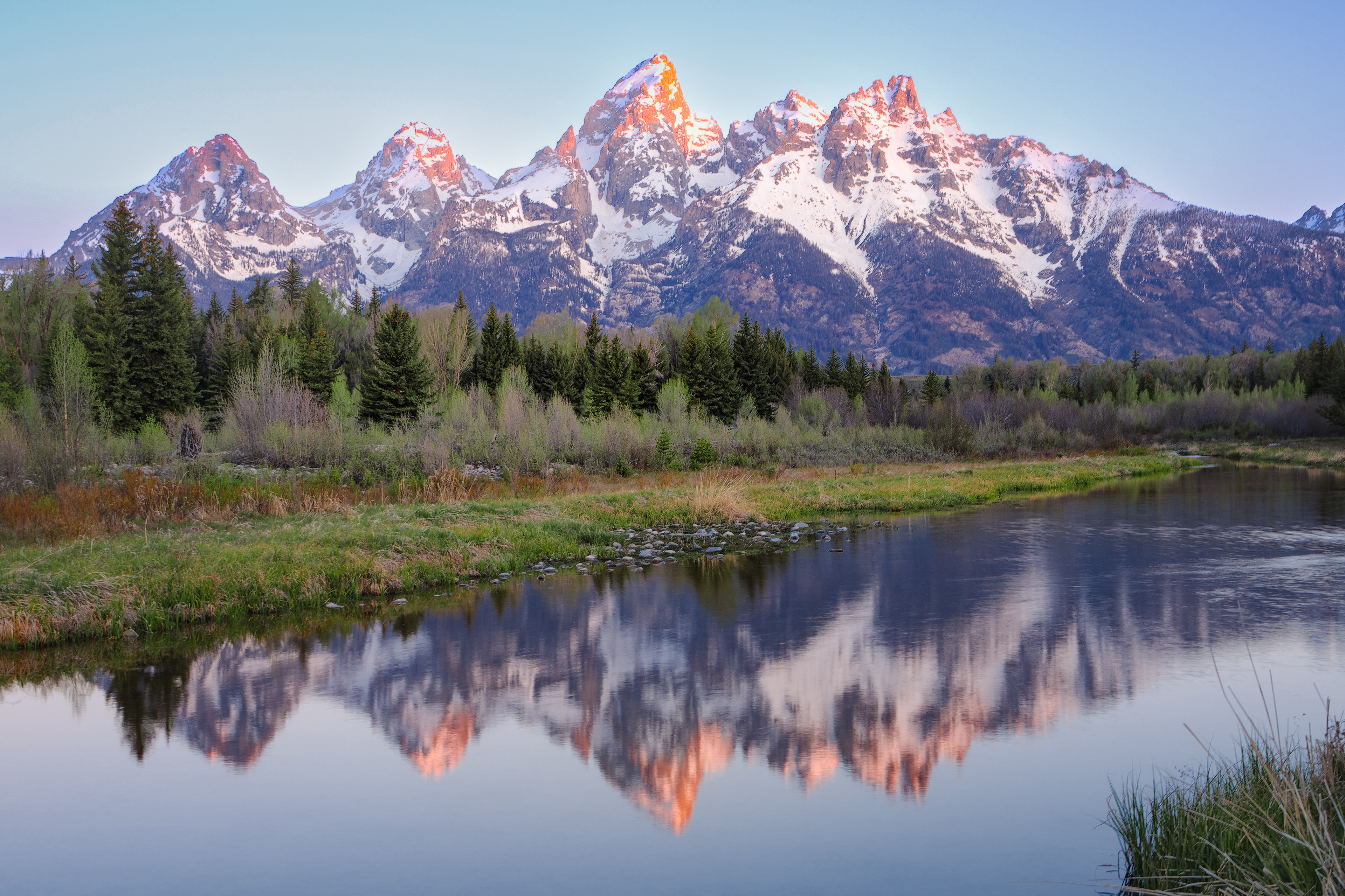 Schwabacher Landing at Sunrise.  Grand Teton National Park, Jackson Hole Wyoming.