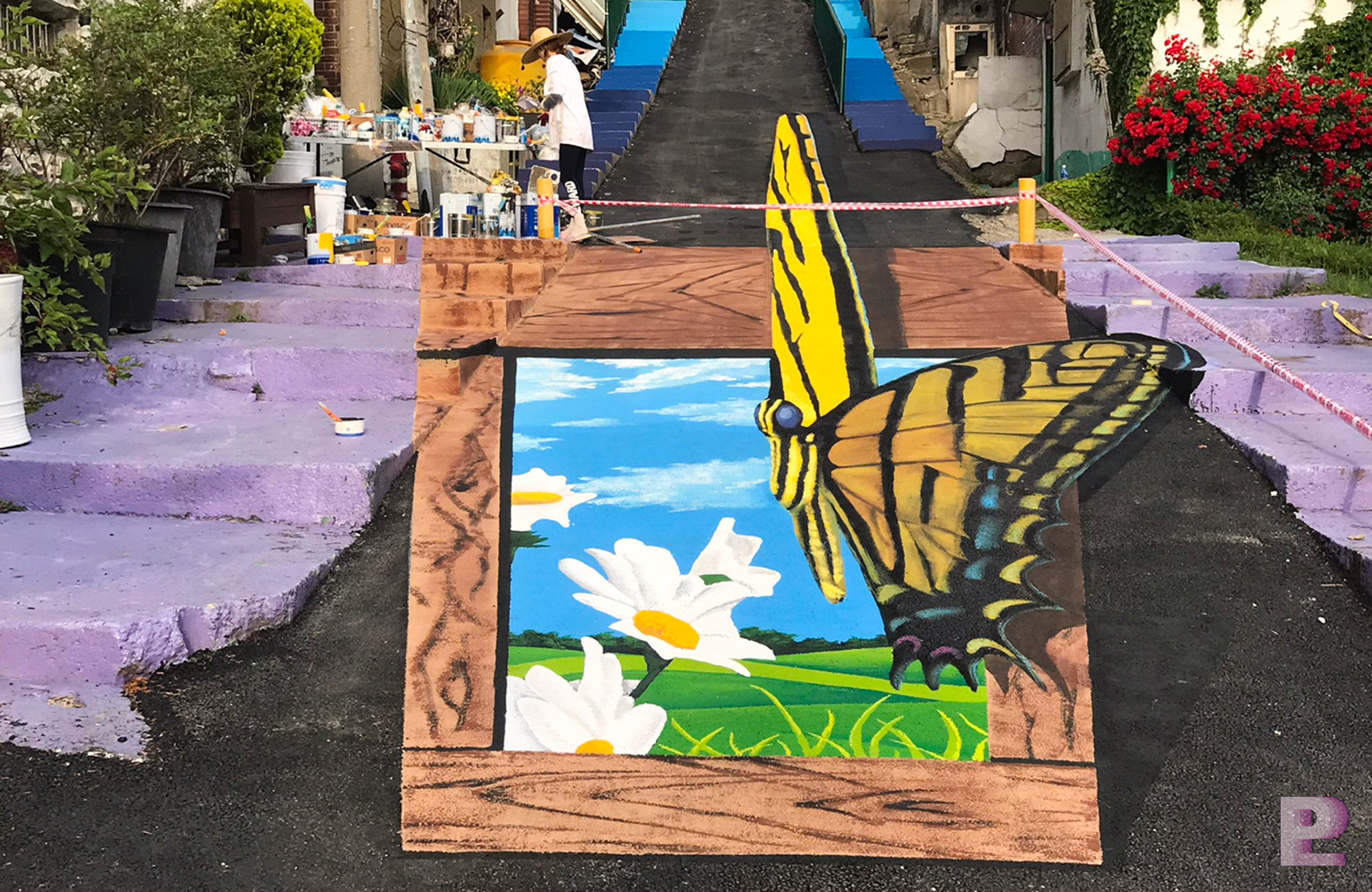 바닥트릭아트 시공과정 이미지