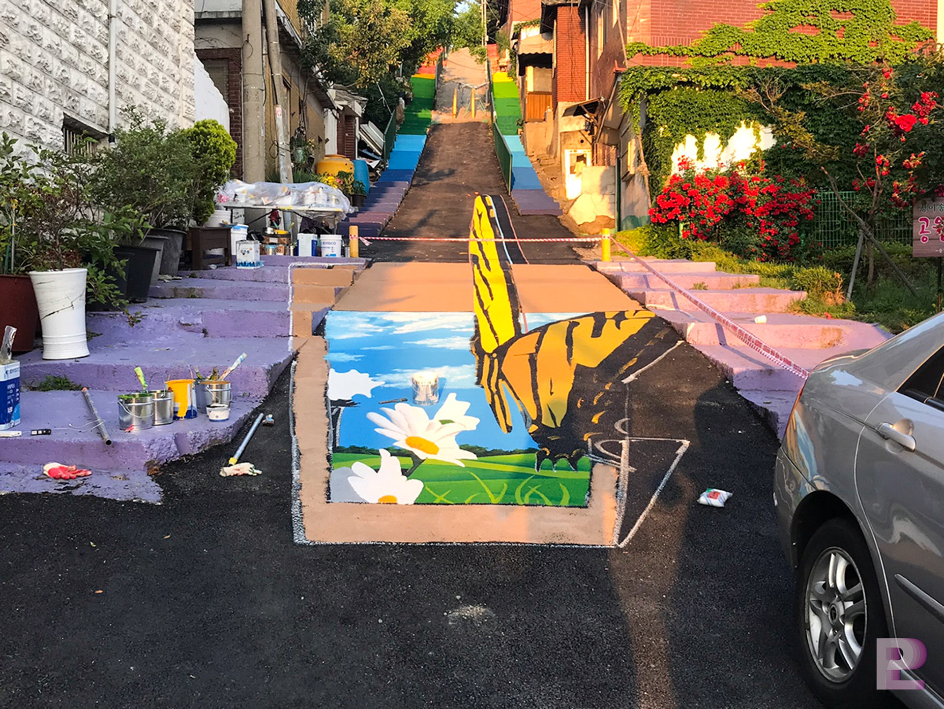 바닥트릭아트 시공과정 이미지