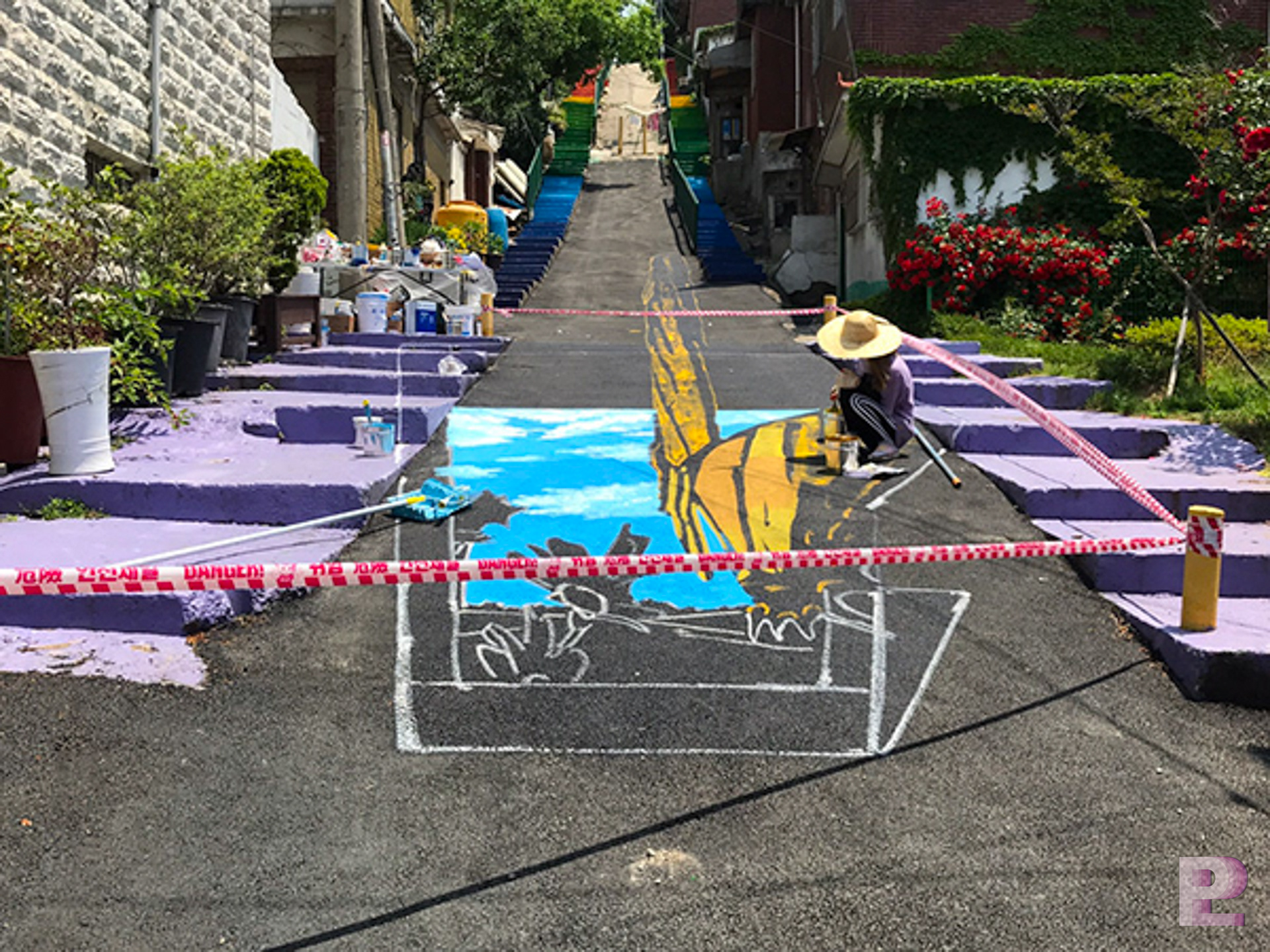 바닥트릭아트 시공과정 이미지