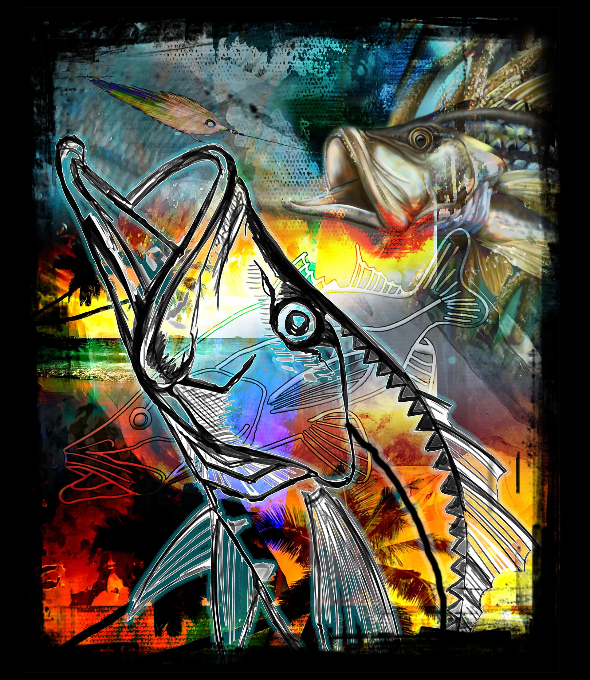 Painting of a Snook on Caspersen Beach in Sarasota, Florida painted by local mixed media artist Pete Olszak of Venice, Florida