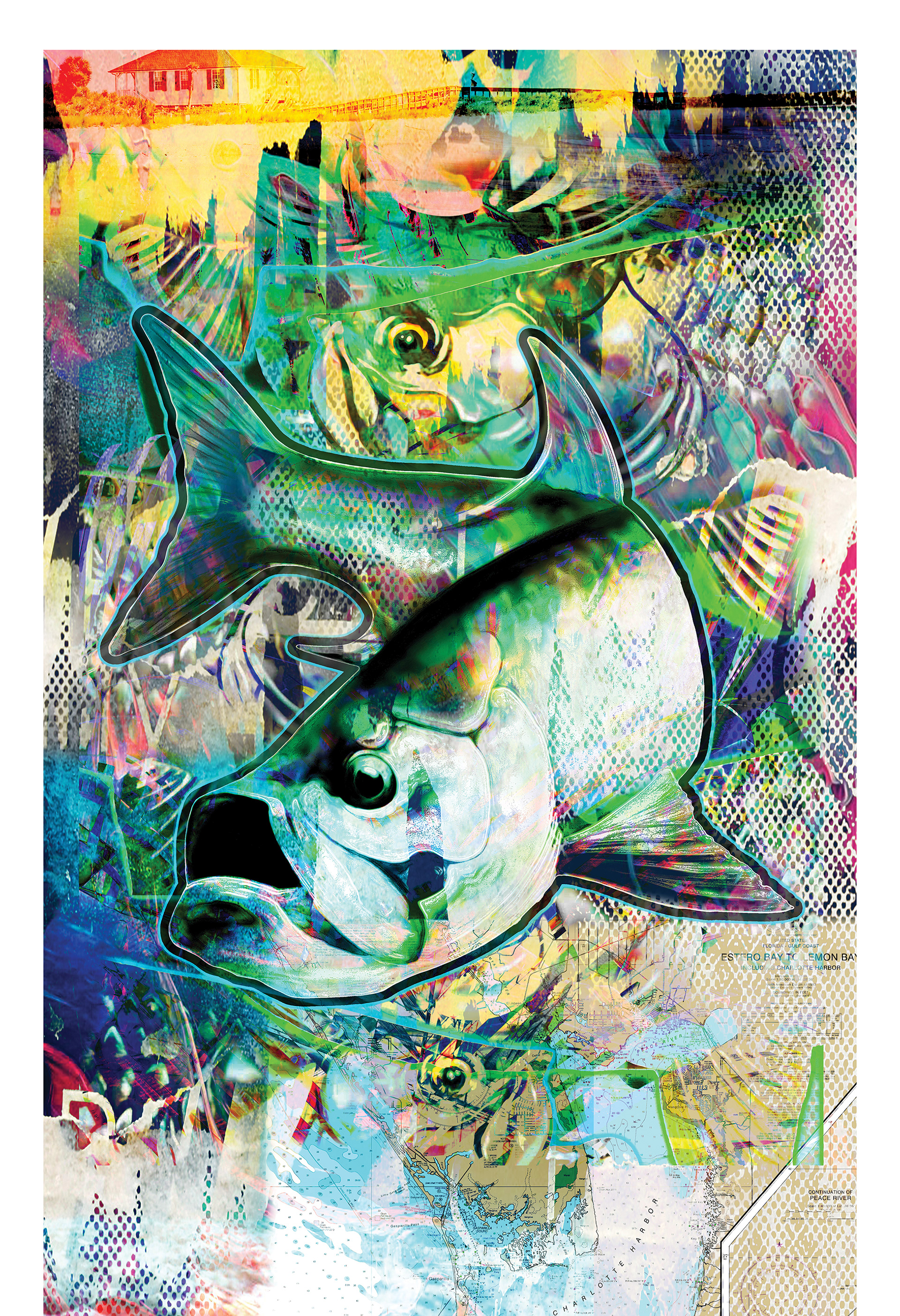 Painting of a Tarpon in Boca Grande, Florida painted by local mixed media artist Pete Olszak of Venice, Florida