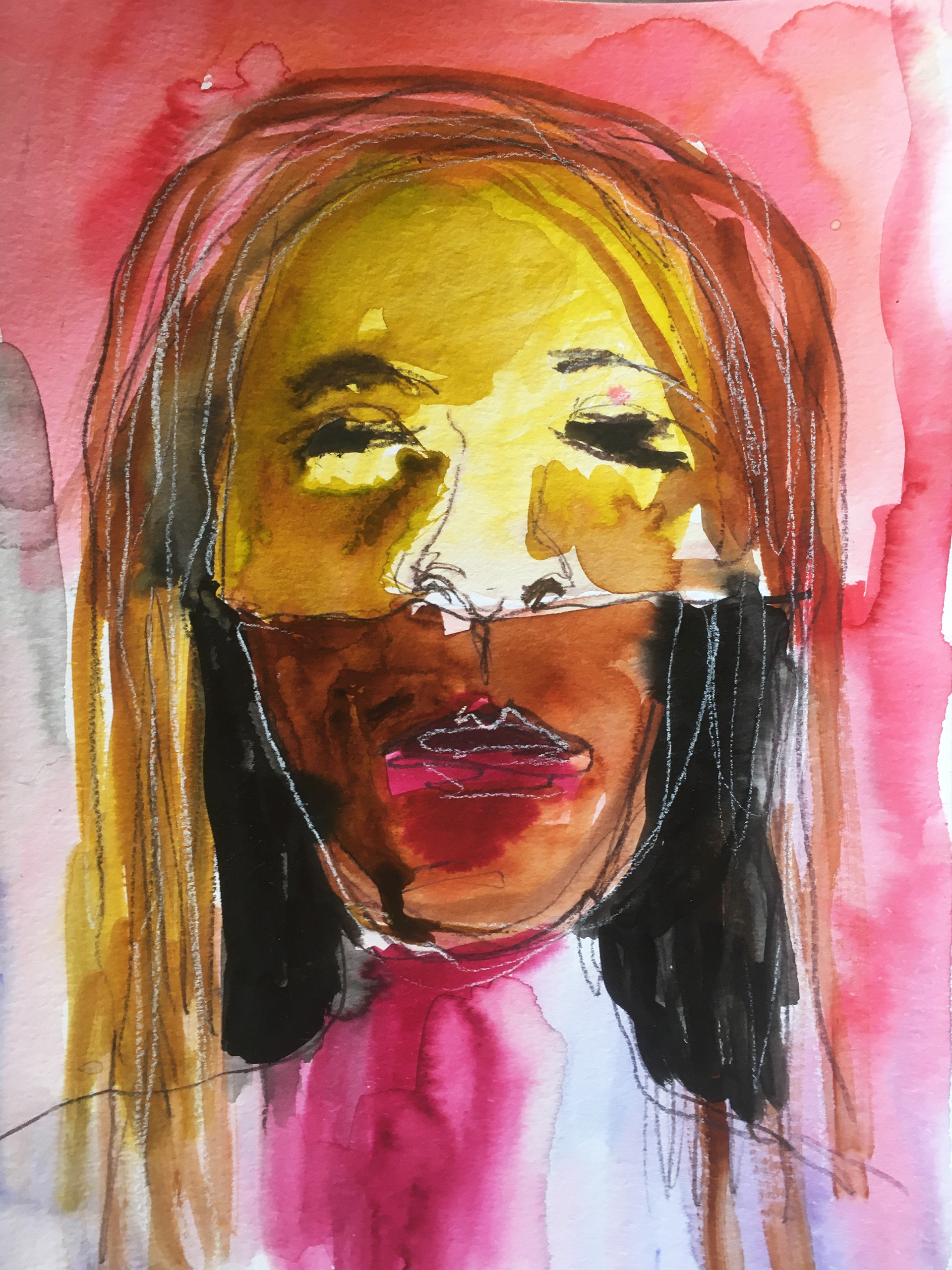 Drowning in other peoples opinions of me, 2022, watercolour and ink pencil on paper, 29.5cm x 21cm