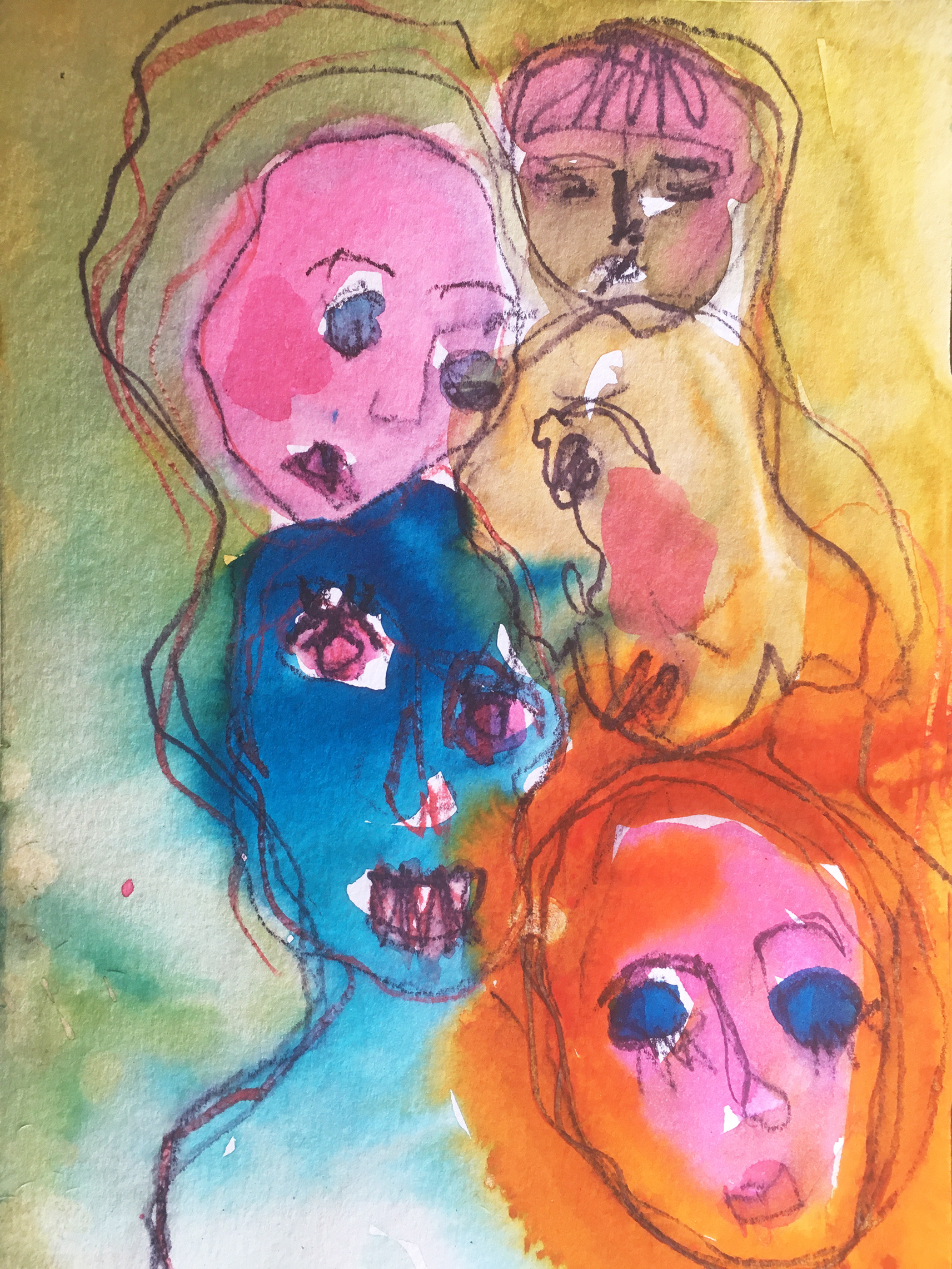 Some voices are not my own, 2022, watercolour and ink pencil on paper, 14.5cm x 21cm
