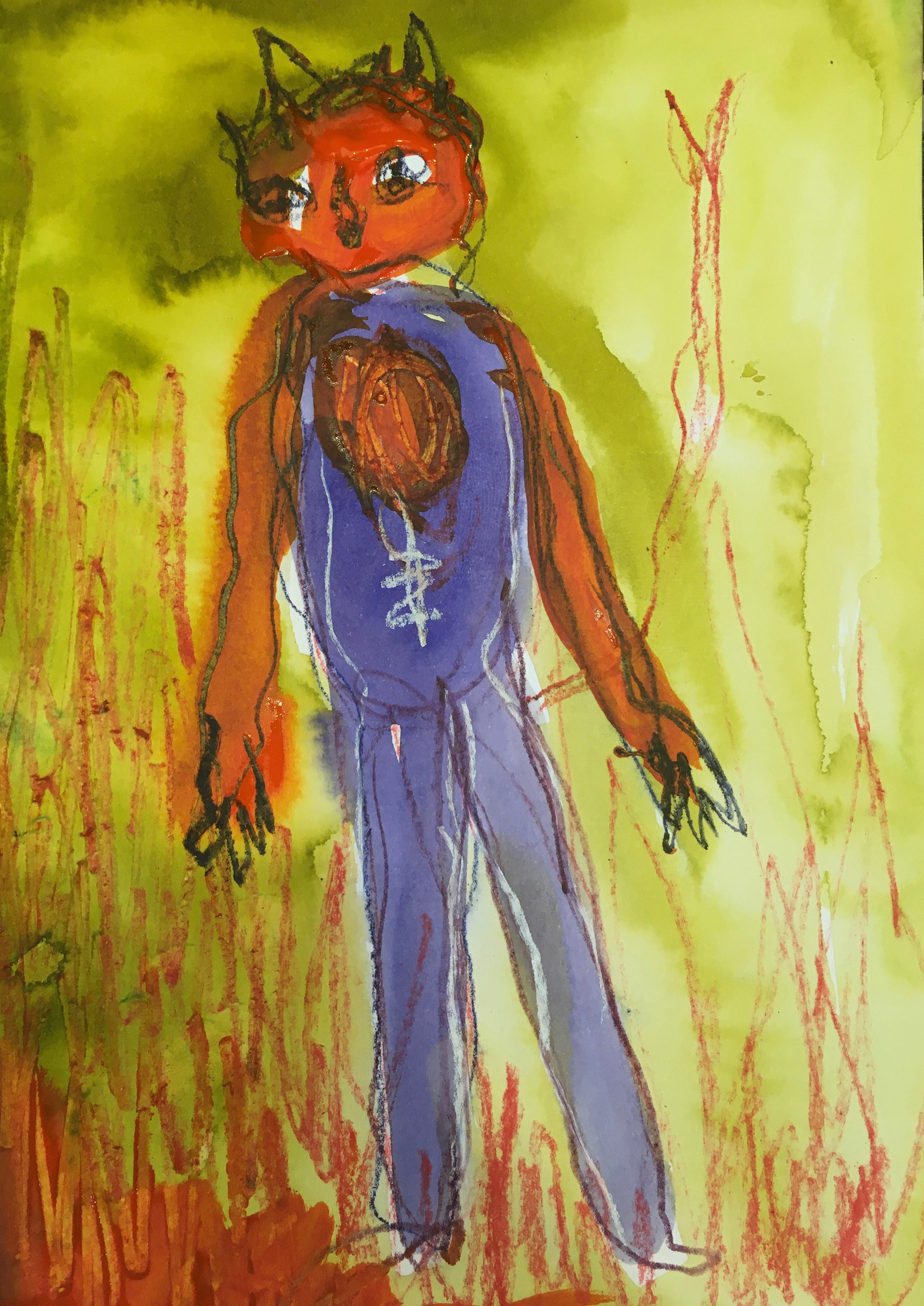Hiding in the shadows, 2022, mixed media on paper, 20.5cm x 14cm.
