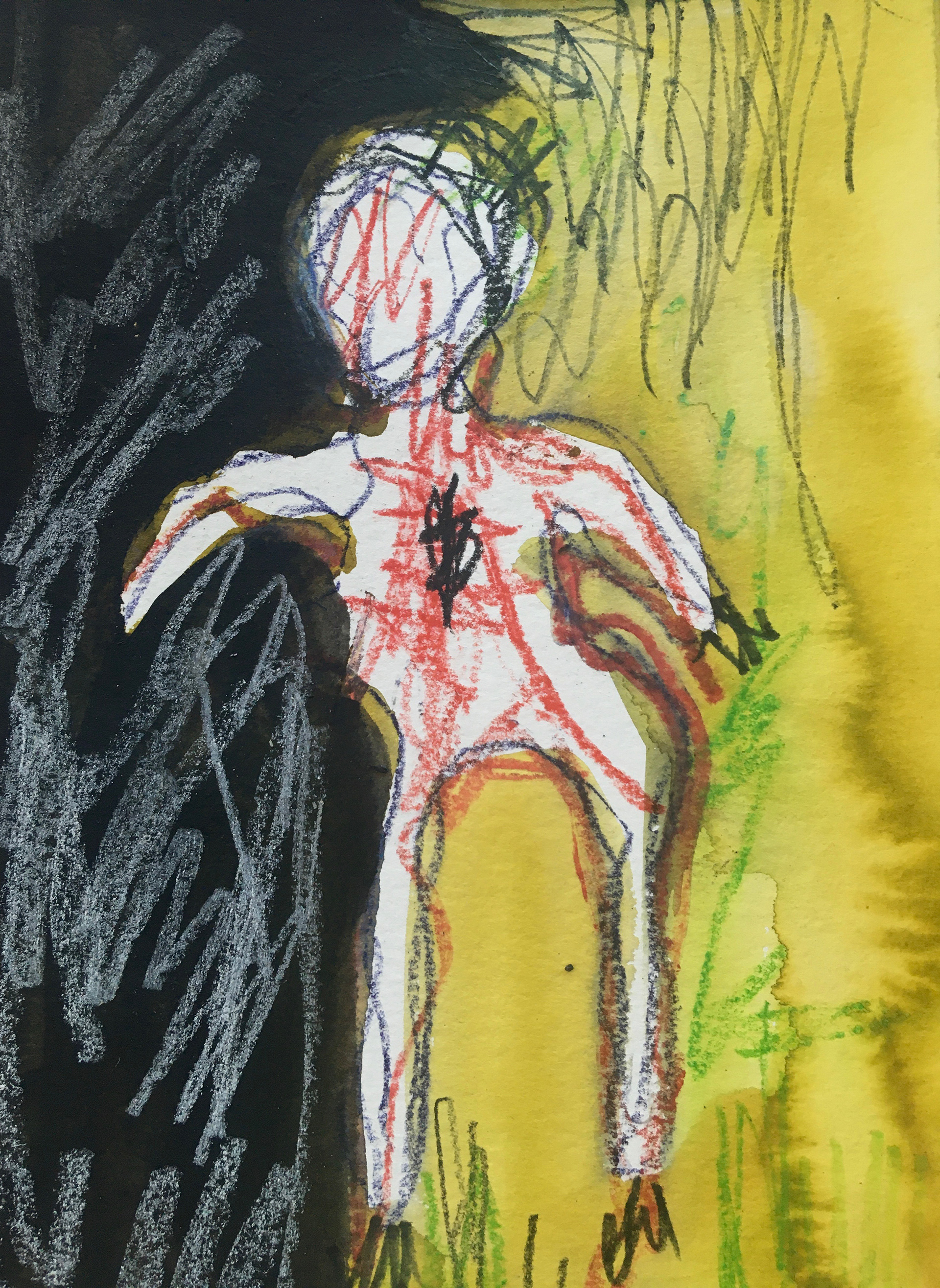 Open heart surgery, 2022, mixed media on paper, 18.5cm x 11.5cm