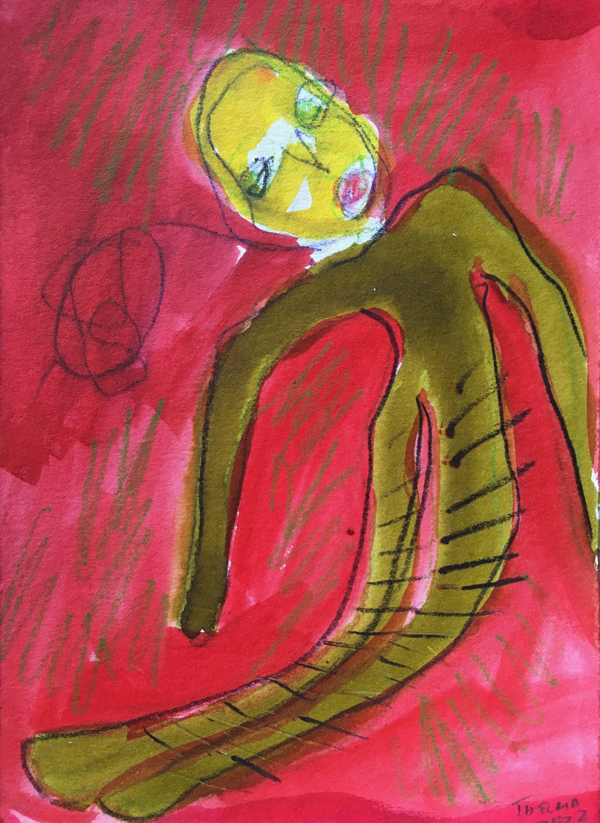 In pursuit of boundaries, 2022, mixed media on paper, 18.5cm x 12.5cm
