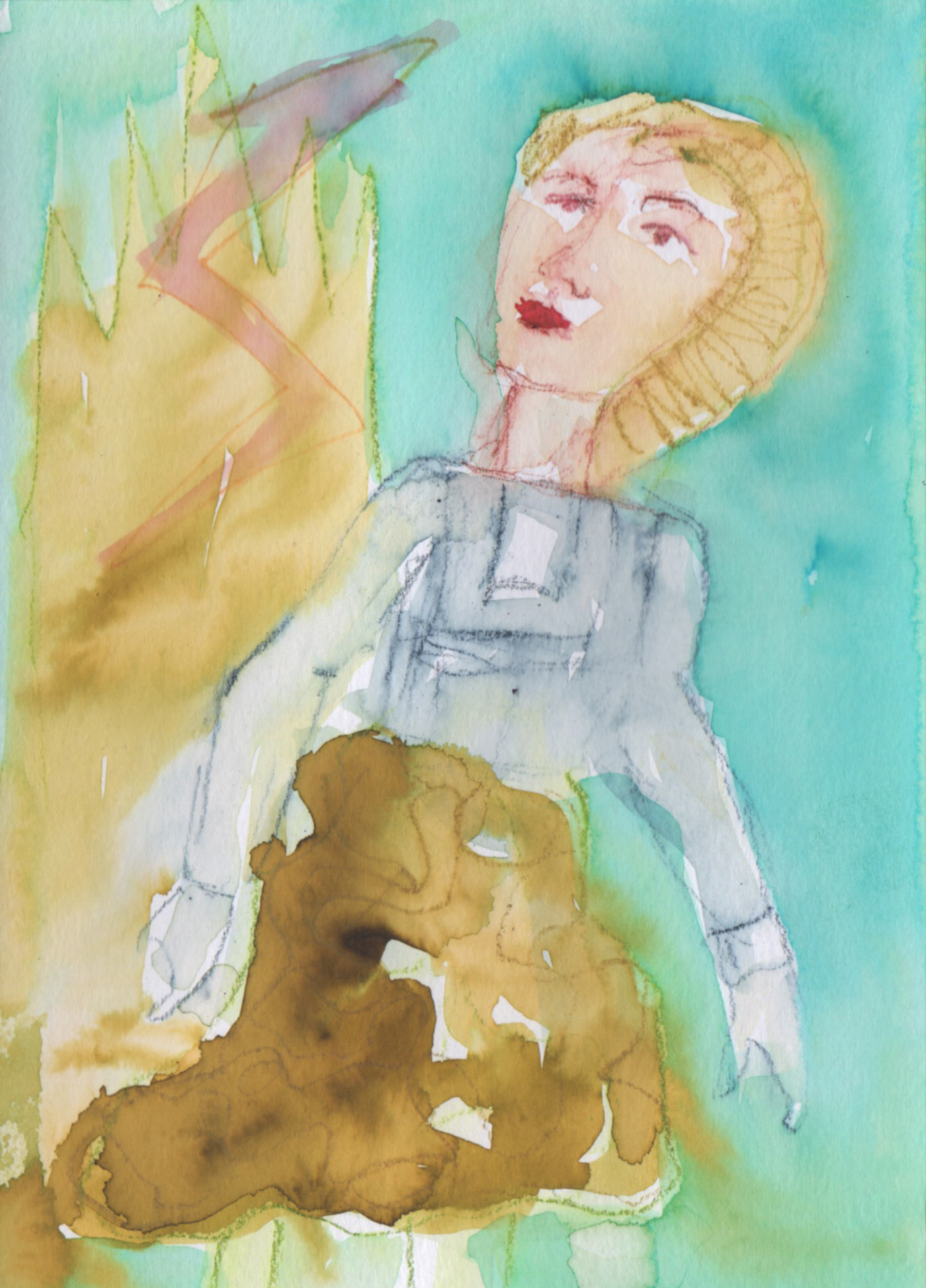 A tower moment, 2022, watercolour and ink pencil on paper, 14.5cm x 21cm