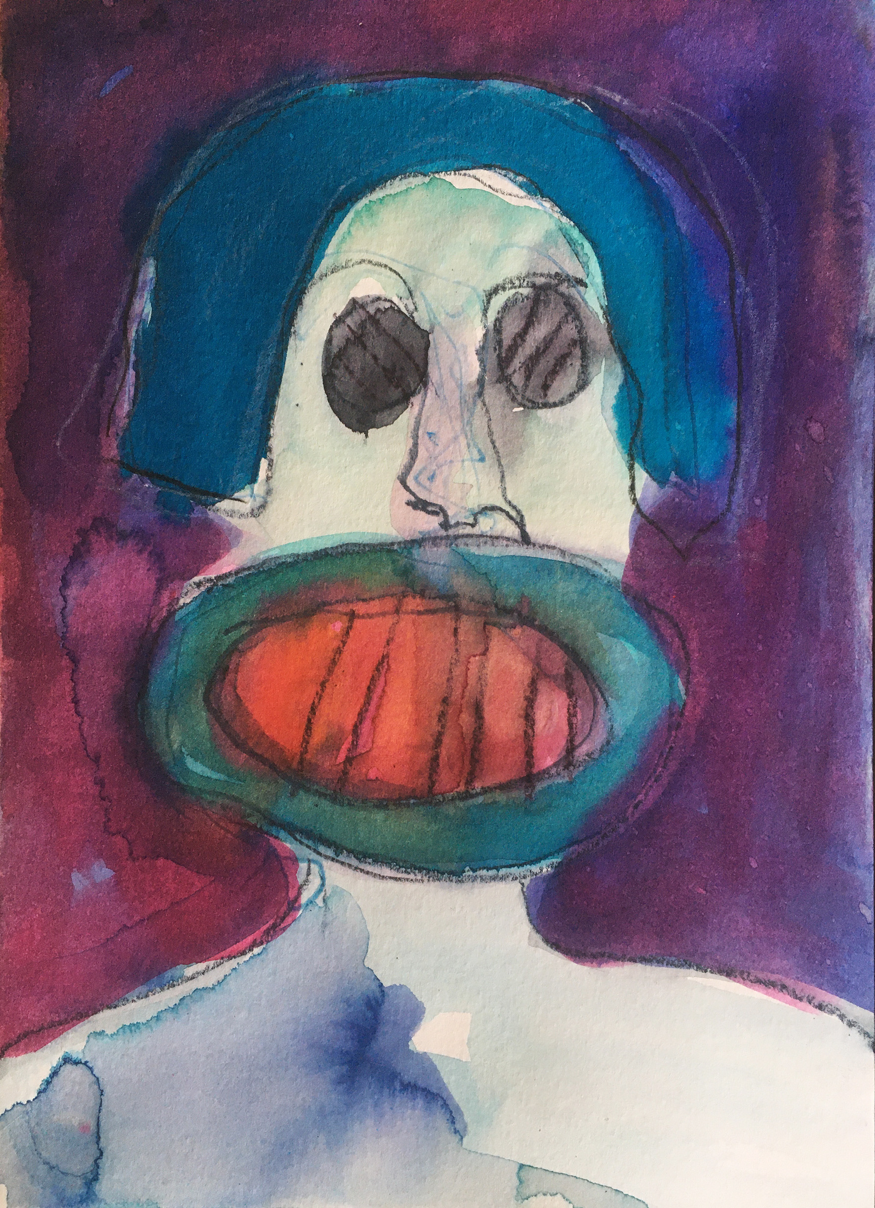 Internalised anger, 2022, watercolour and ink pencil on paper, 14.5cm x 21cm
