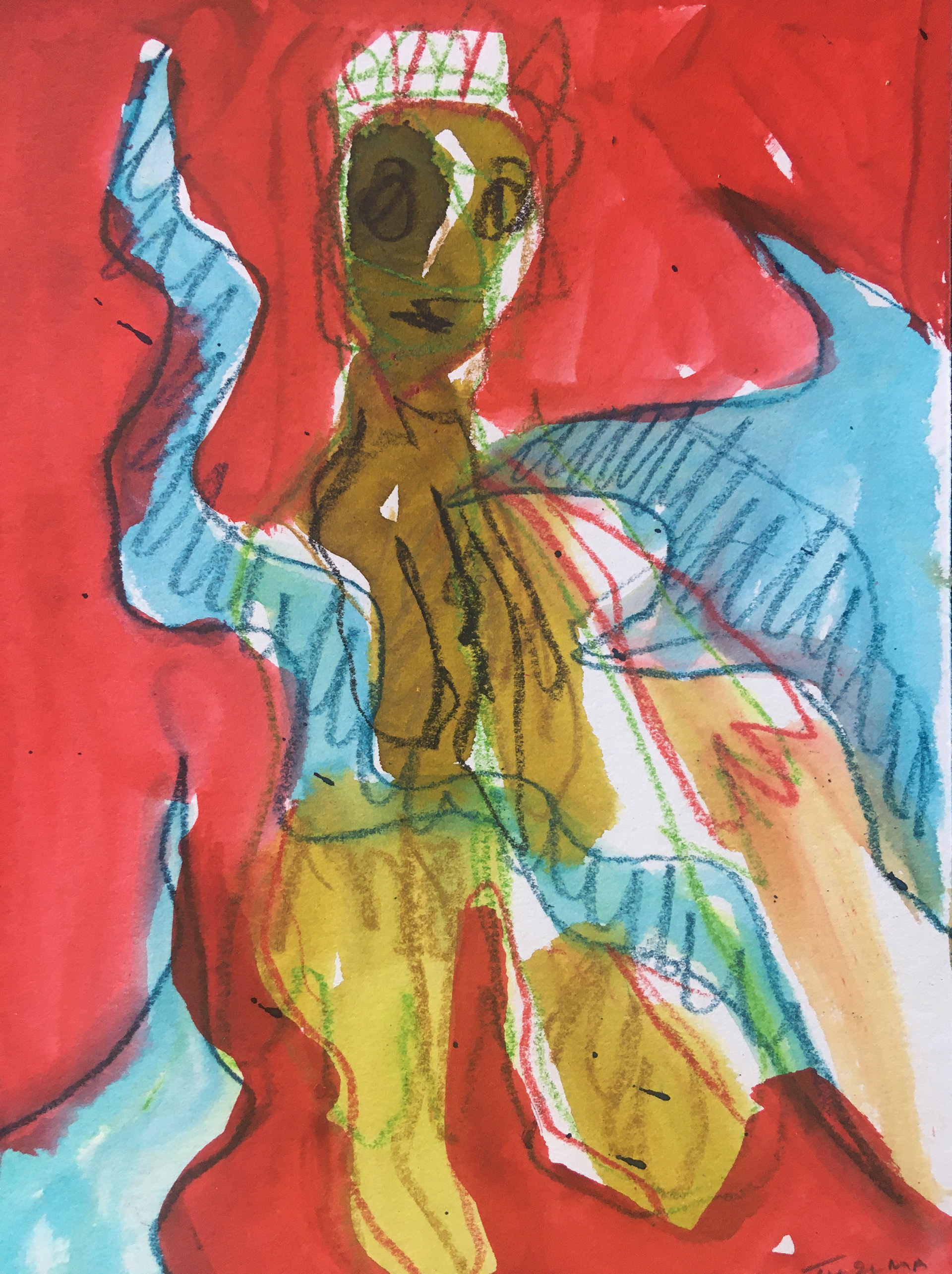 Angel of brokenness, 2022, mixed media on paper, 18.5cm x 12.5cm