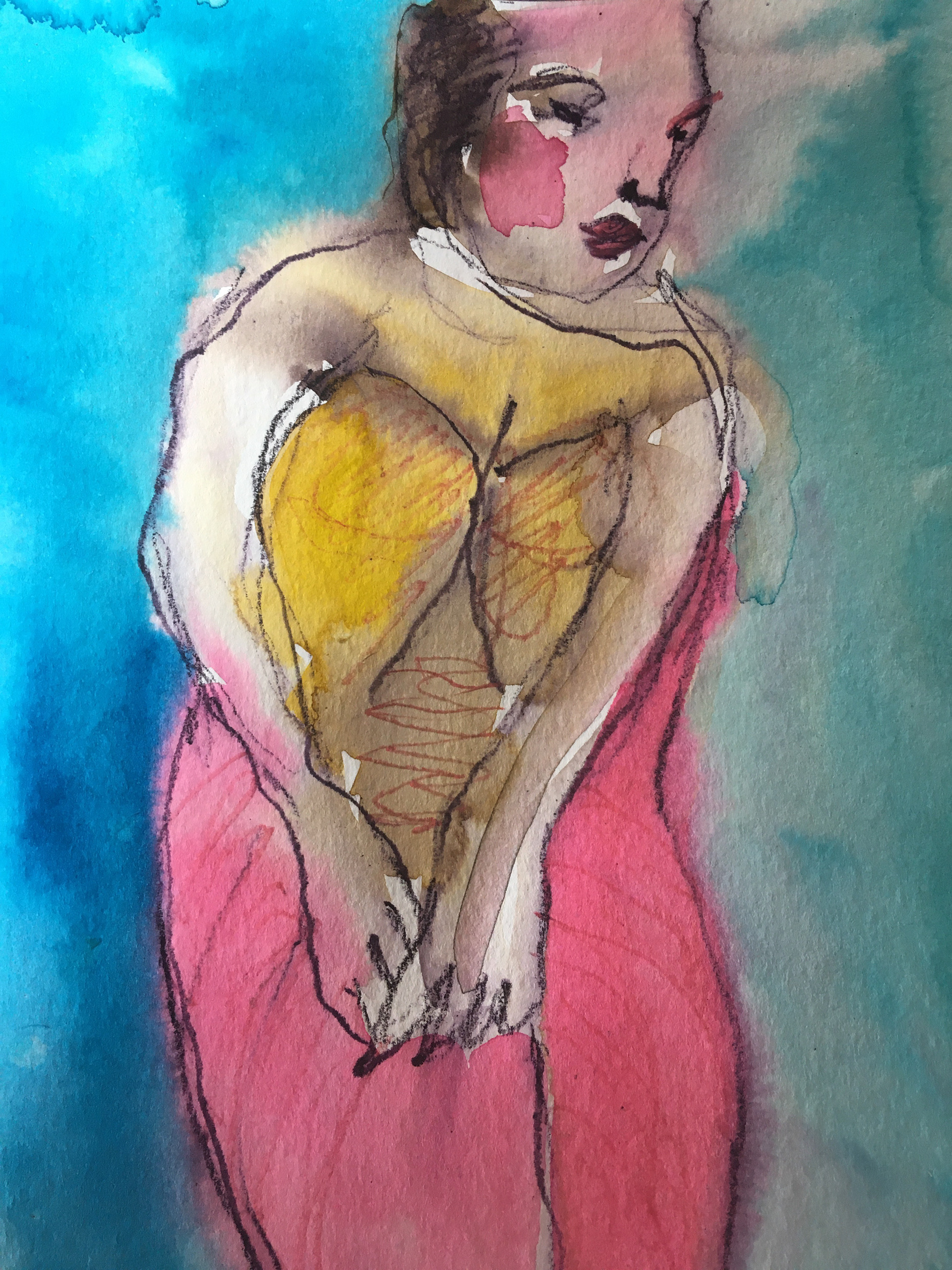 This is not my body, 2022, watercolour and ink pencil on paper, 14.5cm x 21cm
