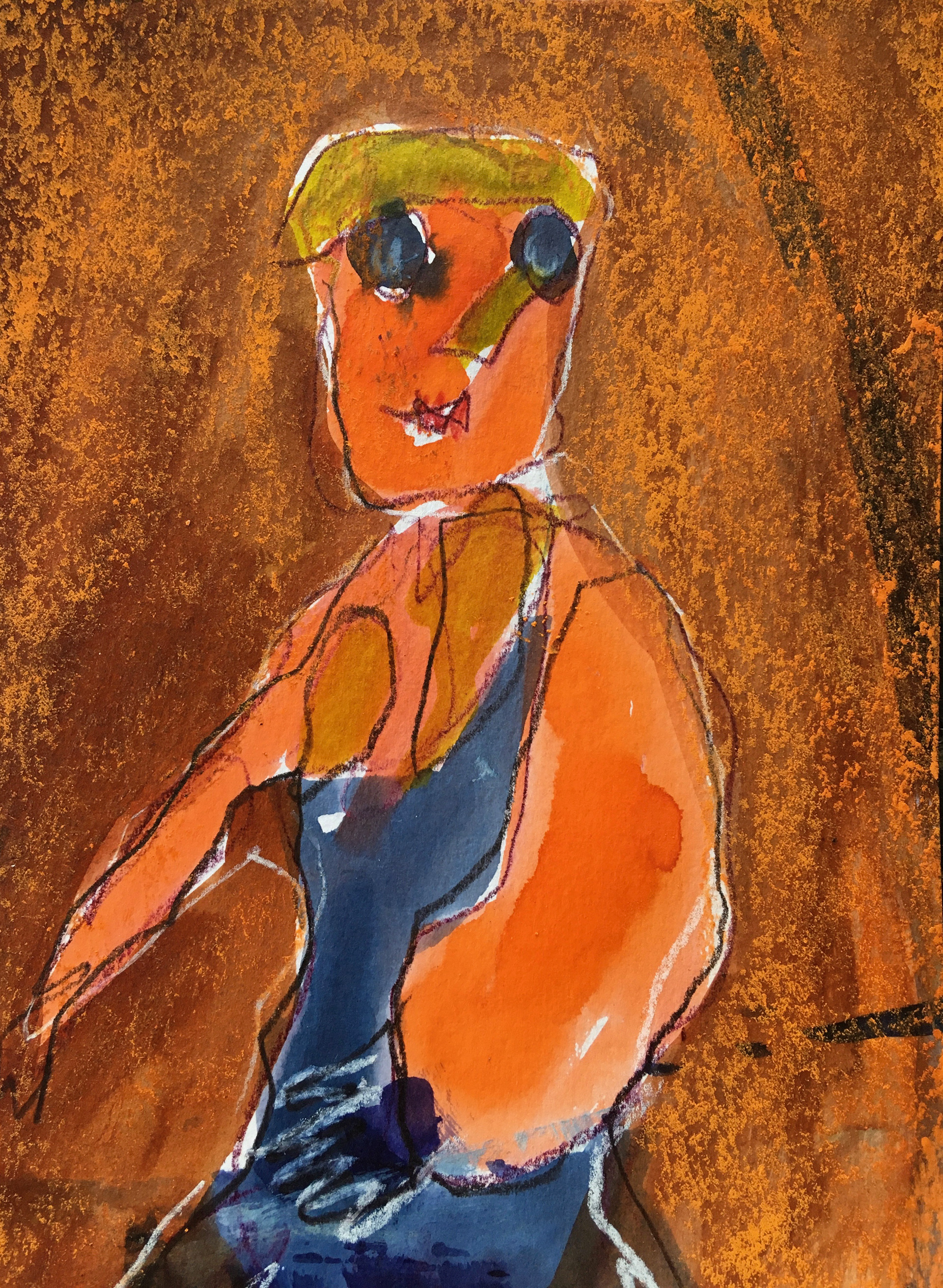 The orange woman, 2022, mixed media on paper, 20.5cm x 14cm