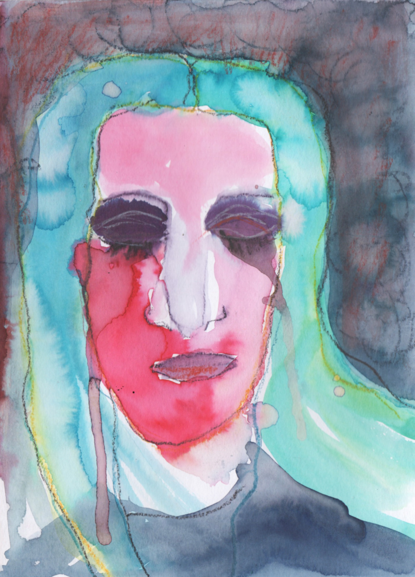 Emotional storms, 2022, watercolour and ink pencil on paper, 14.5cm x 21cm