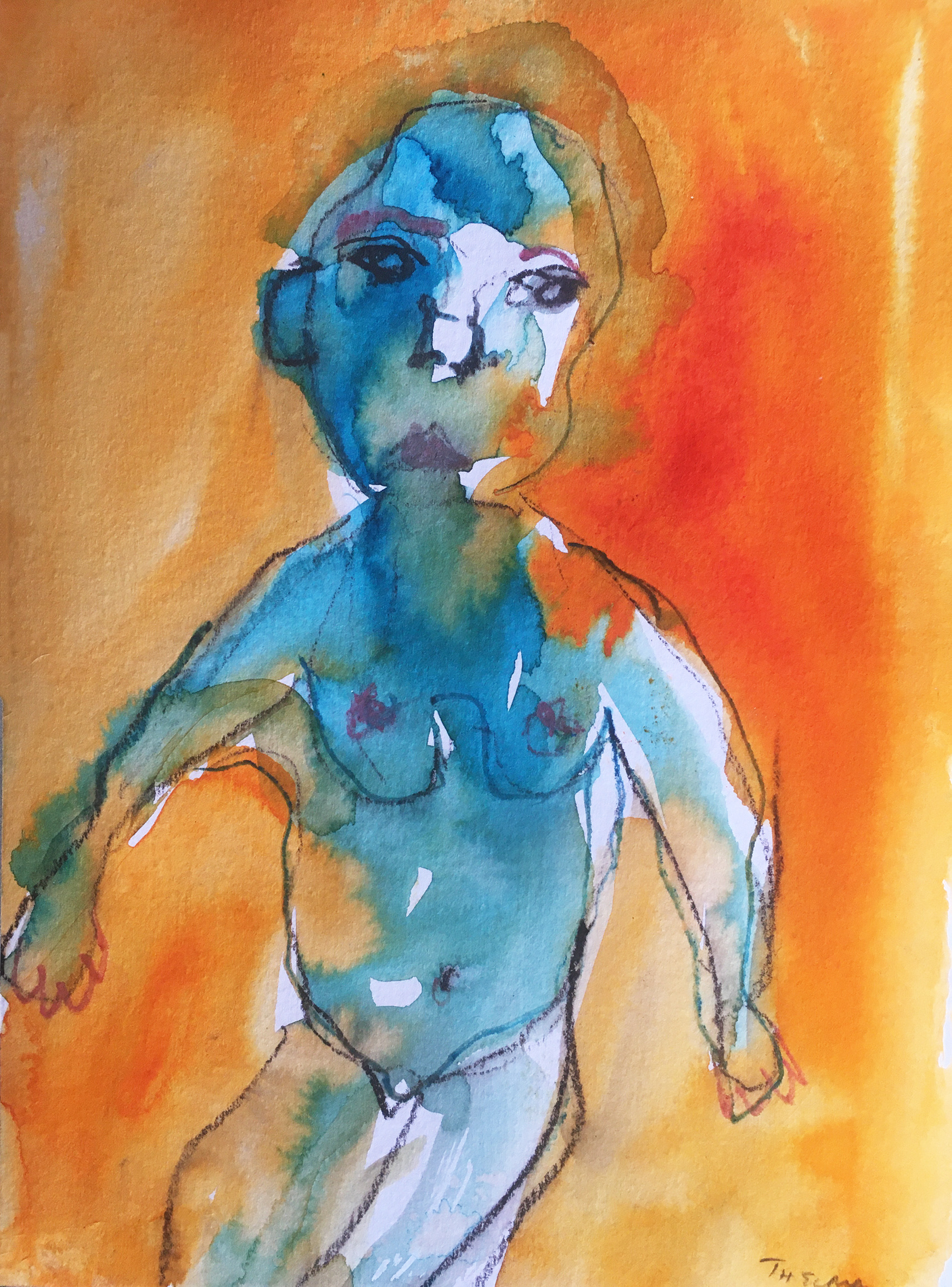 Abandoned baby, 2022, watercolour and ink pencil on paper, 14.5cm x 21cm