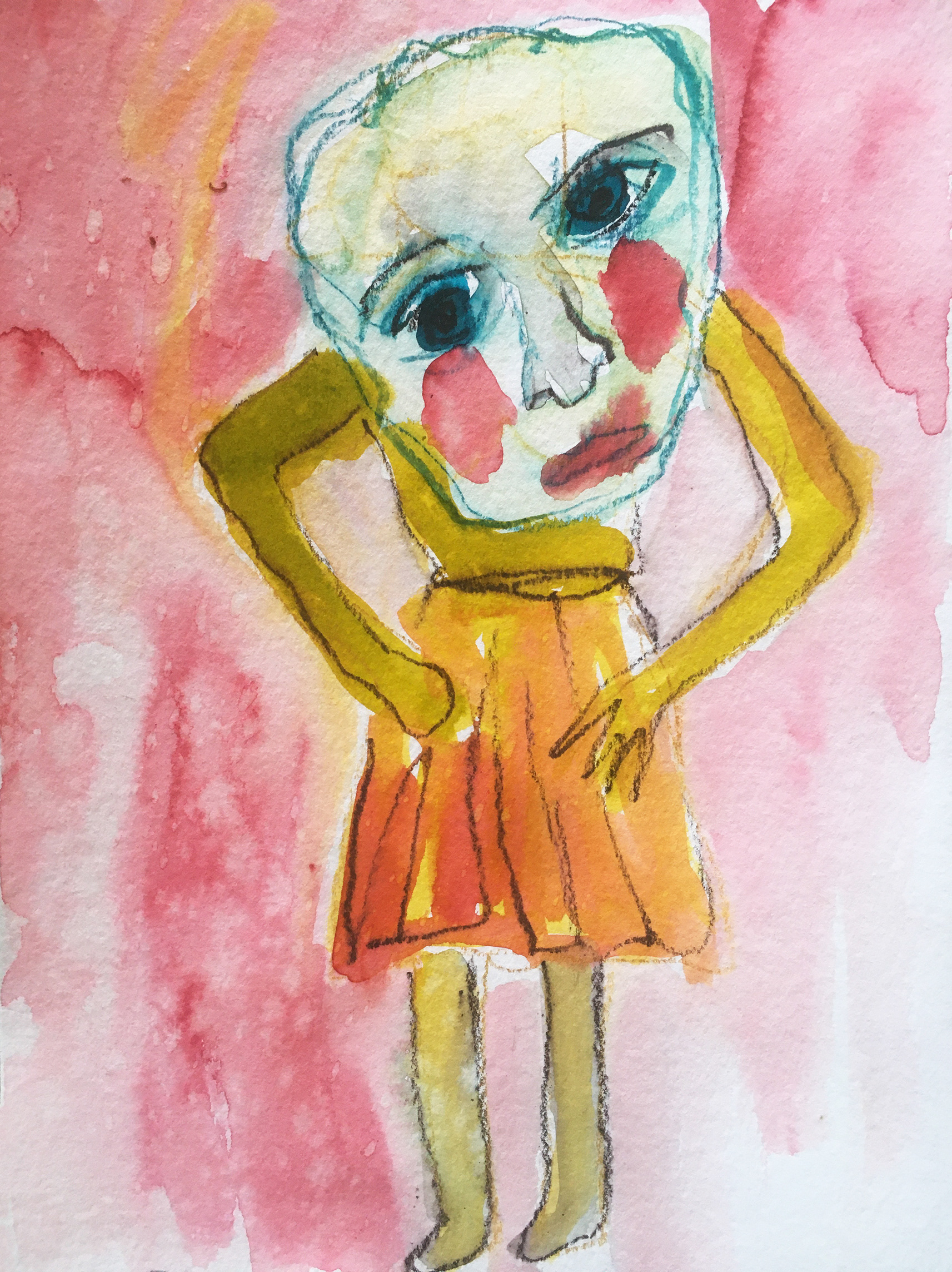 My head feels really heavy today, 2022, watercolour and ink pencil on paper, 14.5cm x 21cm