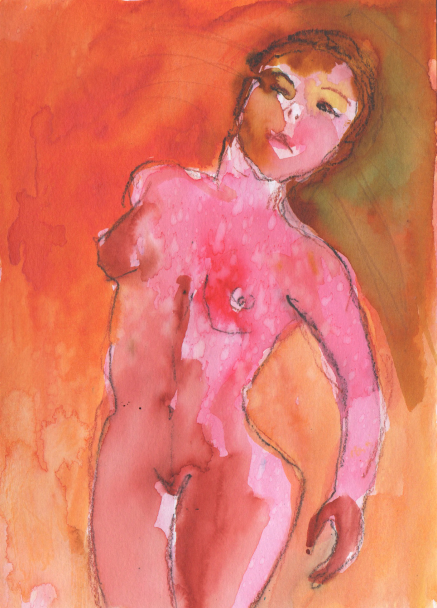 Body on fire, 2022, watercolour and ink pencil on paper, 14.5cm x 21cm