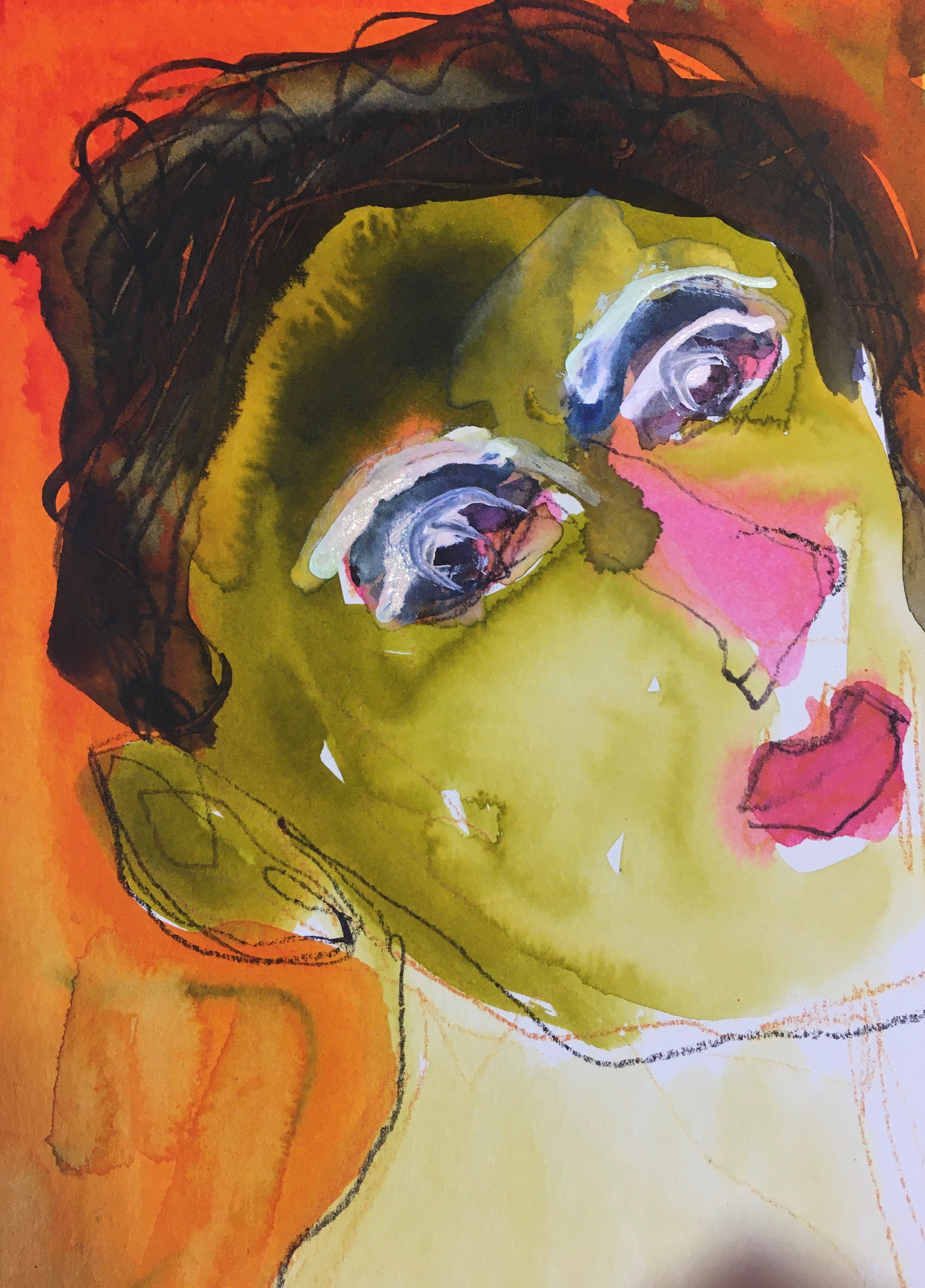 I feel green, 2022, mixed media on paper, 20.5cm x 14cm.