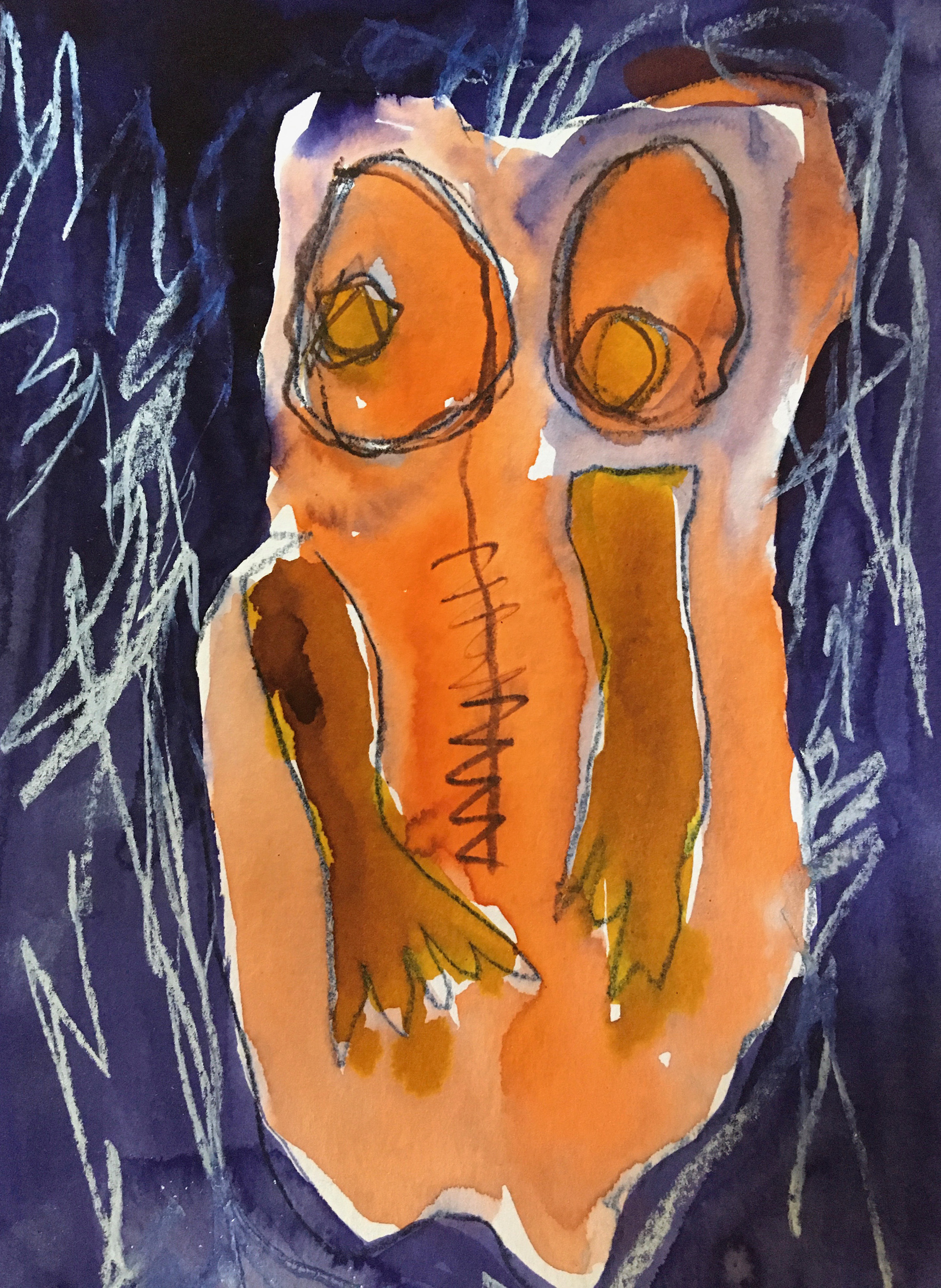 Broken torso, 2022, mixed media on paper, 20.5cm x 14cm