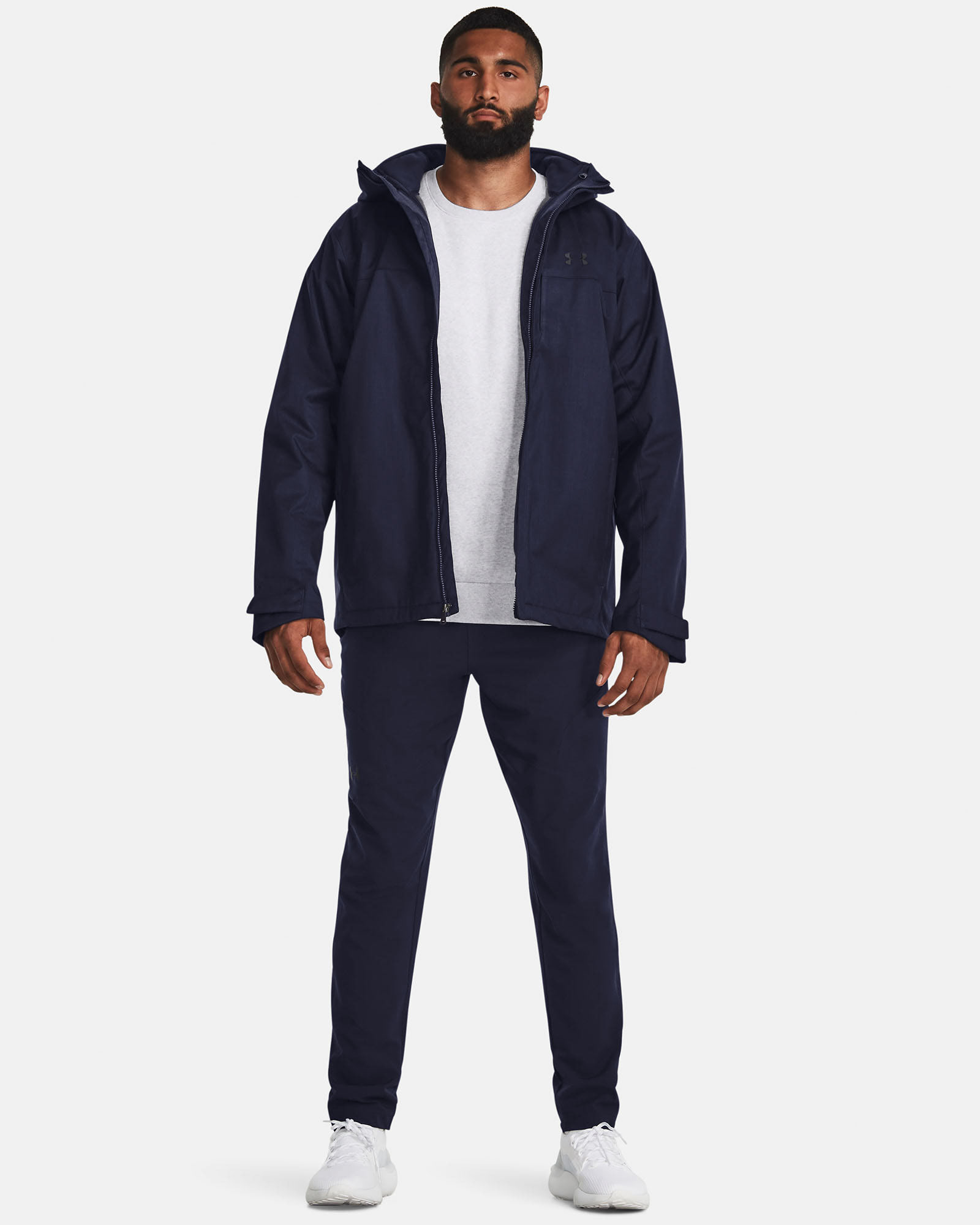 Muhammad Abbasi | Under Armour | Ecom Shoot | Navy rain jacket with matching sweatpants