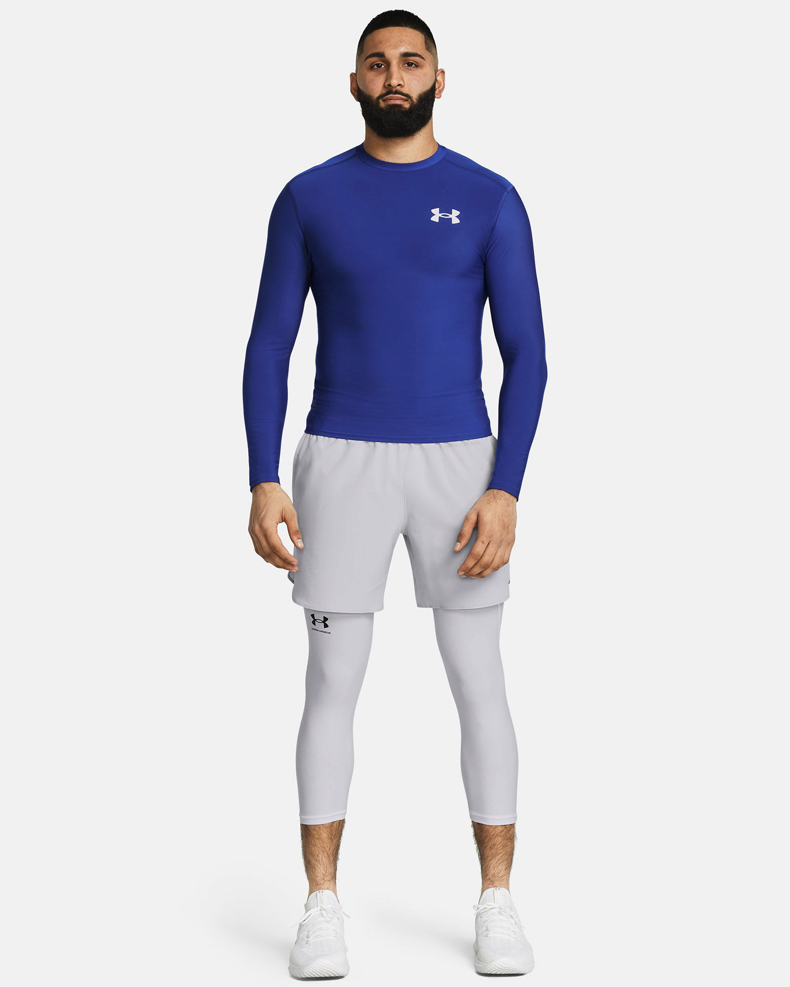 Muhammad Abbasi | Under Armour | Ecom Shoot | Royal blue compression long-sleeve top with white shorts
