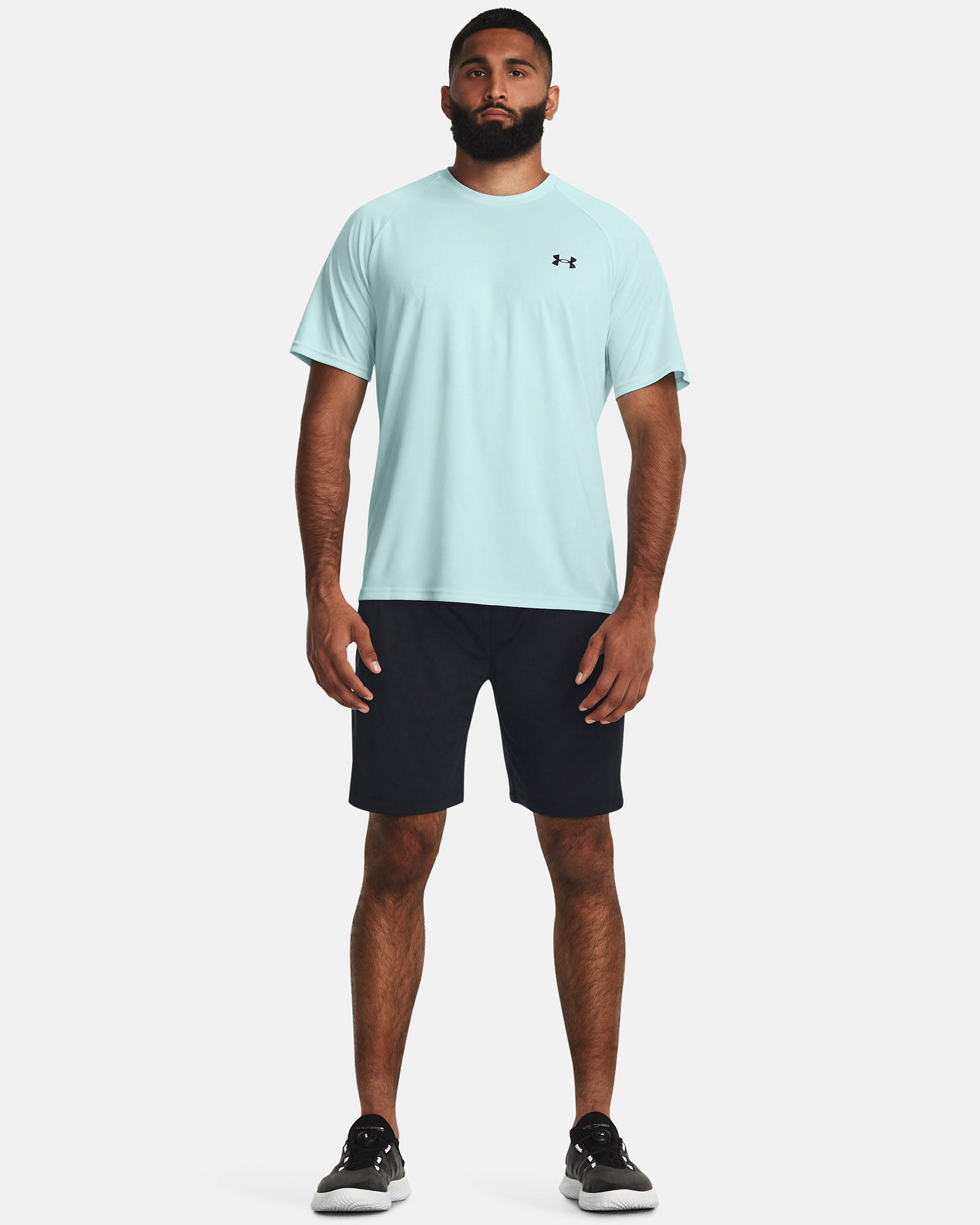 Muhammad Abbasi | Under Armour | Ecom Shoot | Light blue tee with navy shorts