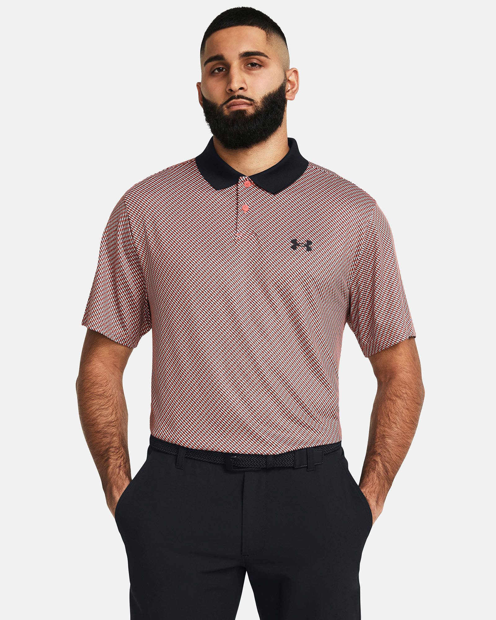 Muhammad Abbasi | Under Armour | Ecom Shoot | Red and black striped polo shirt