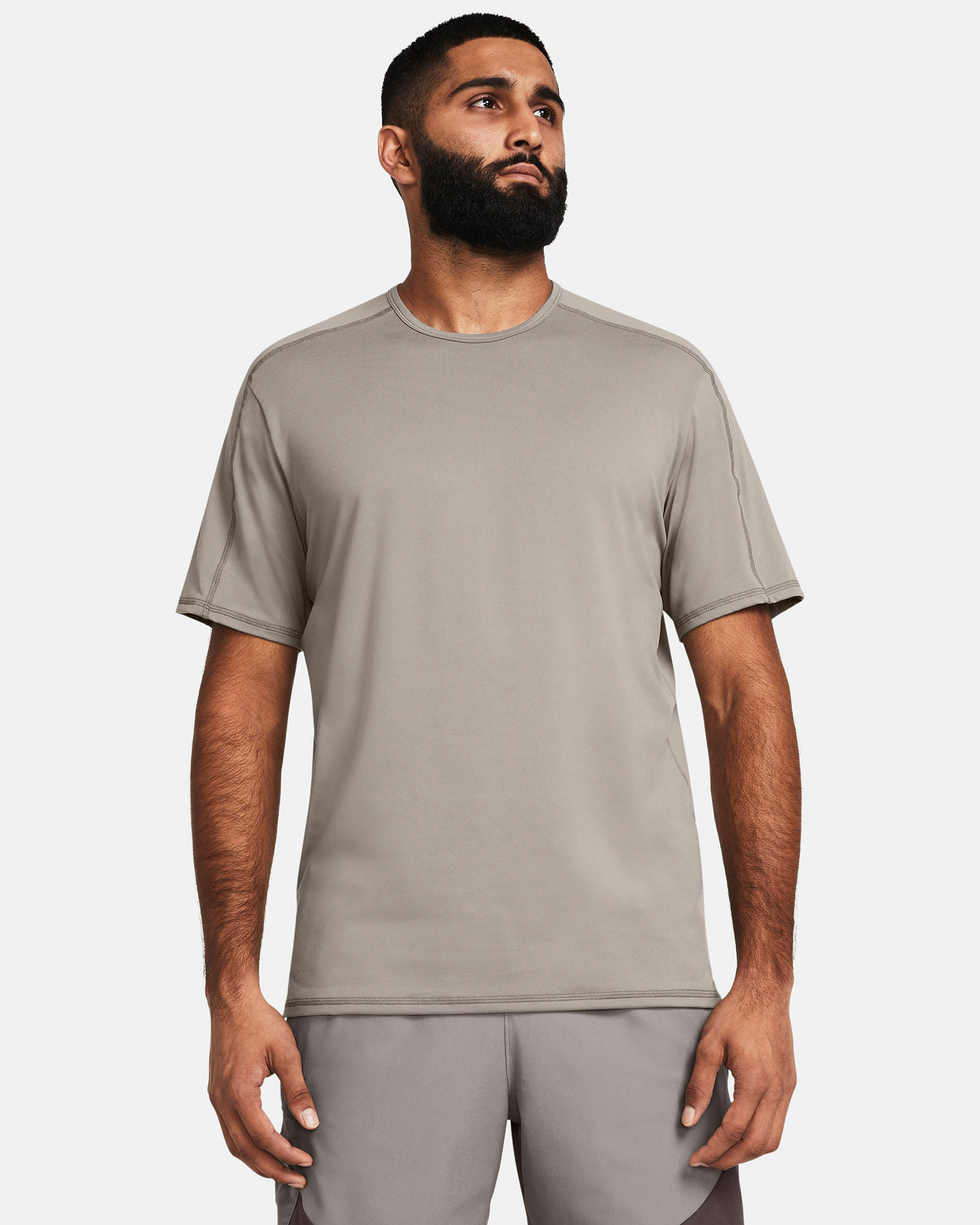 Muhammad Abbasi | Under Armour | Ecom Shoot | Light grey short-sleeve tee with grey shorts